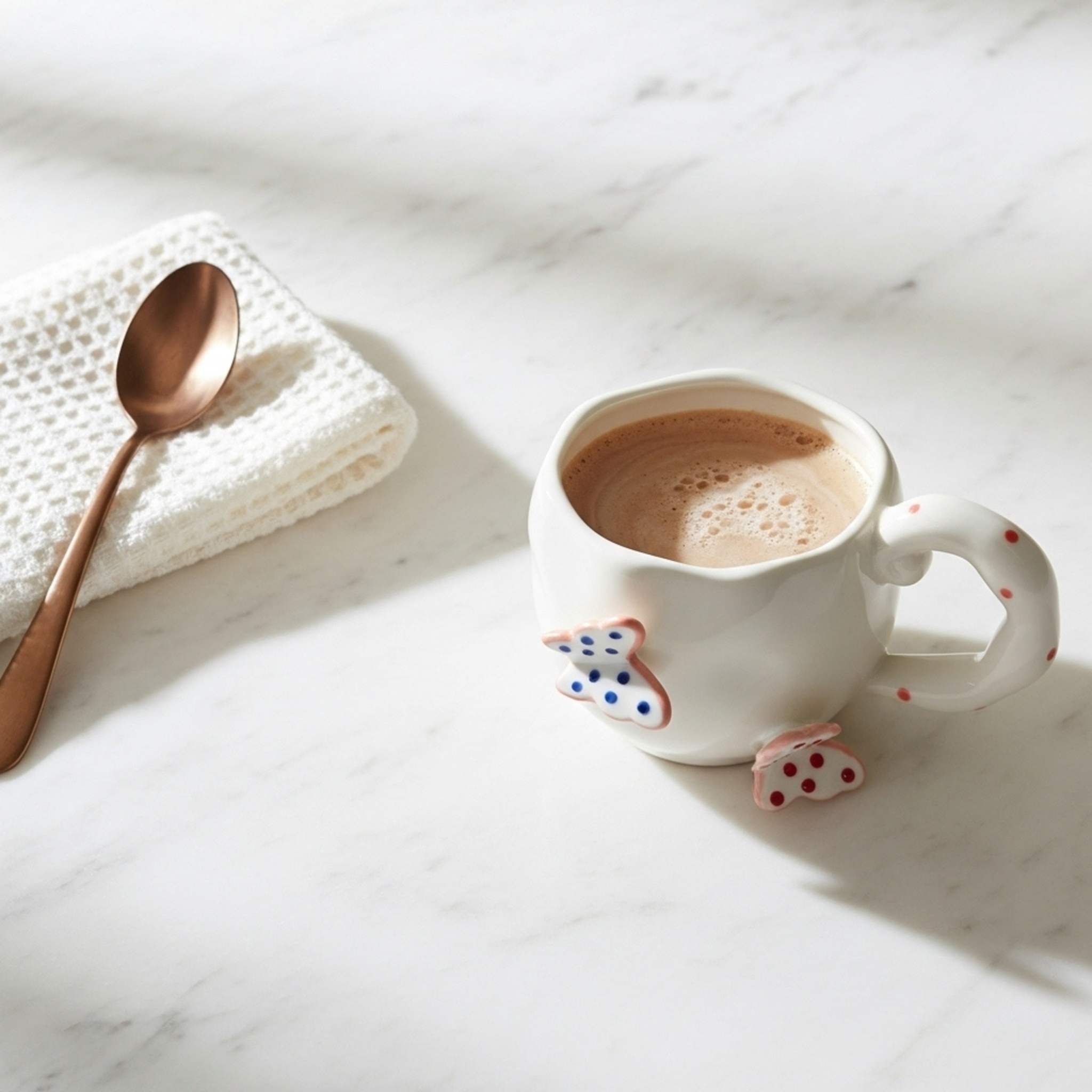 Mug Céramique Papillons Blanc – Café en Plein Air | Fiolla Home