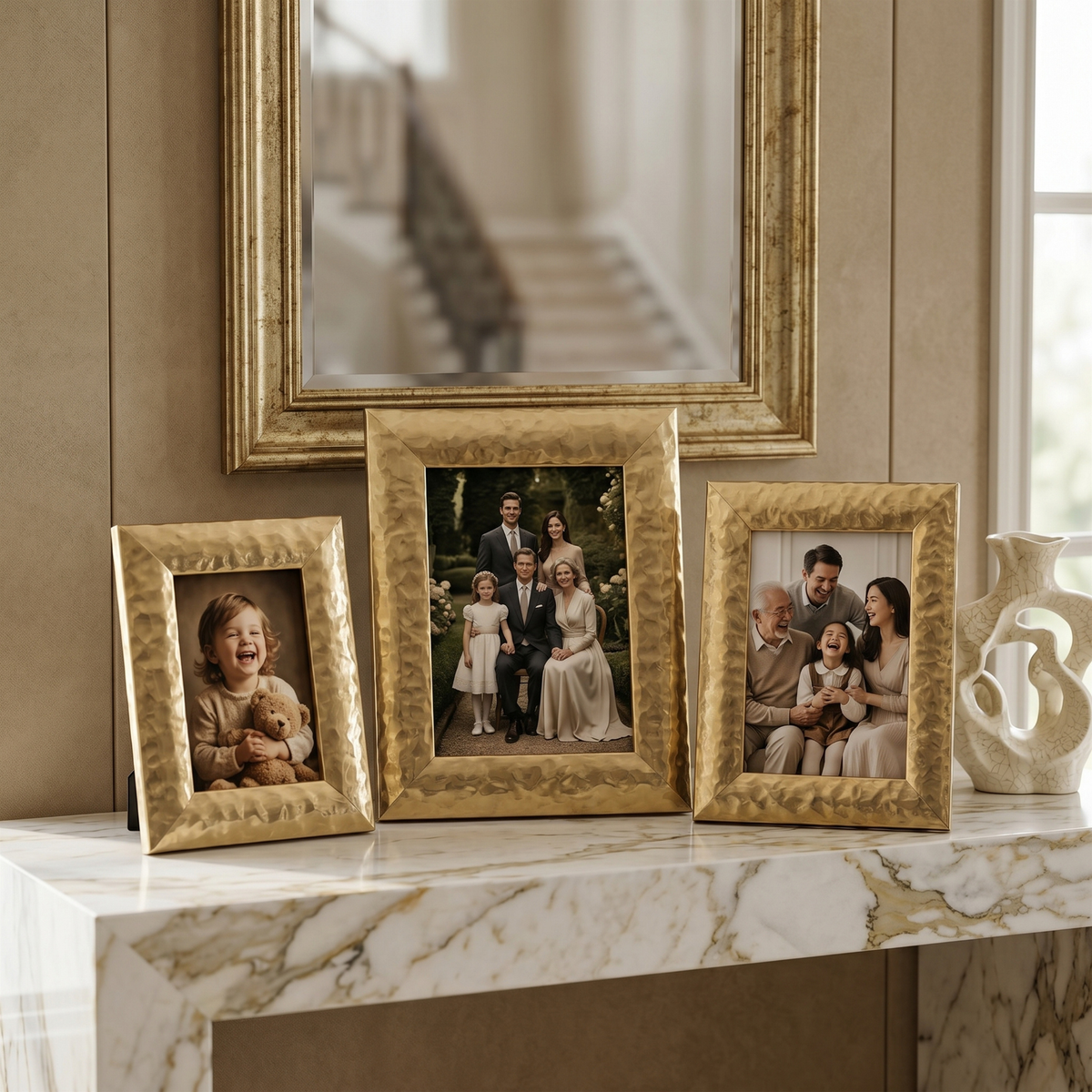 Set 3 Cadres Photos Or Texturés | Déco Tunisie Luxe | Fiolla Home