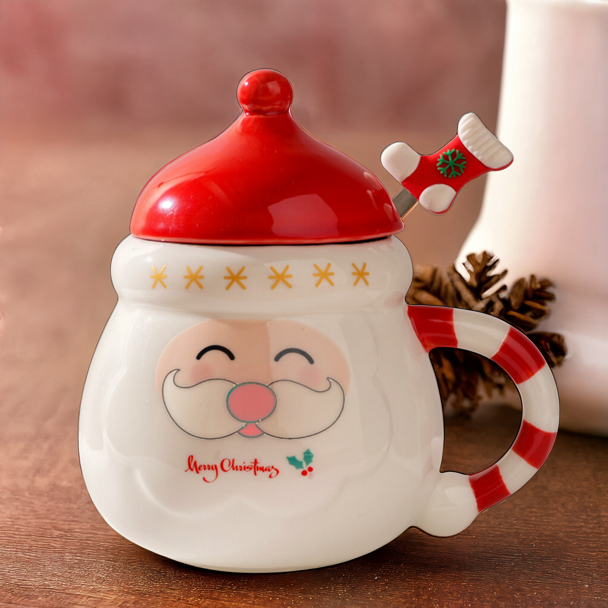 Mug Père Noël avec Couvercle | Cadeau de Noël Mignon | Fiolla Home