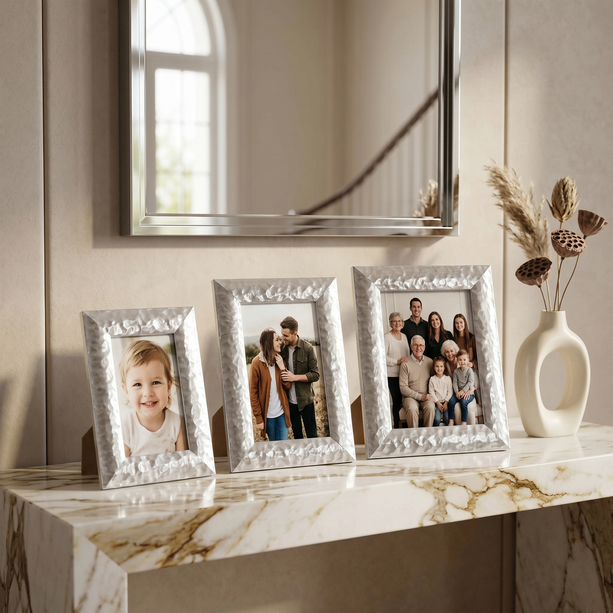 Set 3 Cadres Photo Argent Tunisie | Cadres Martelés | Fiolla Home