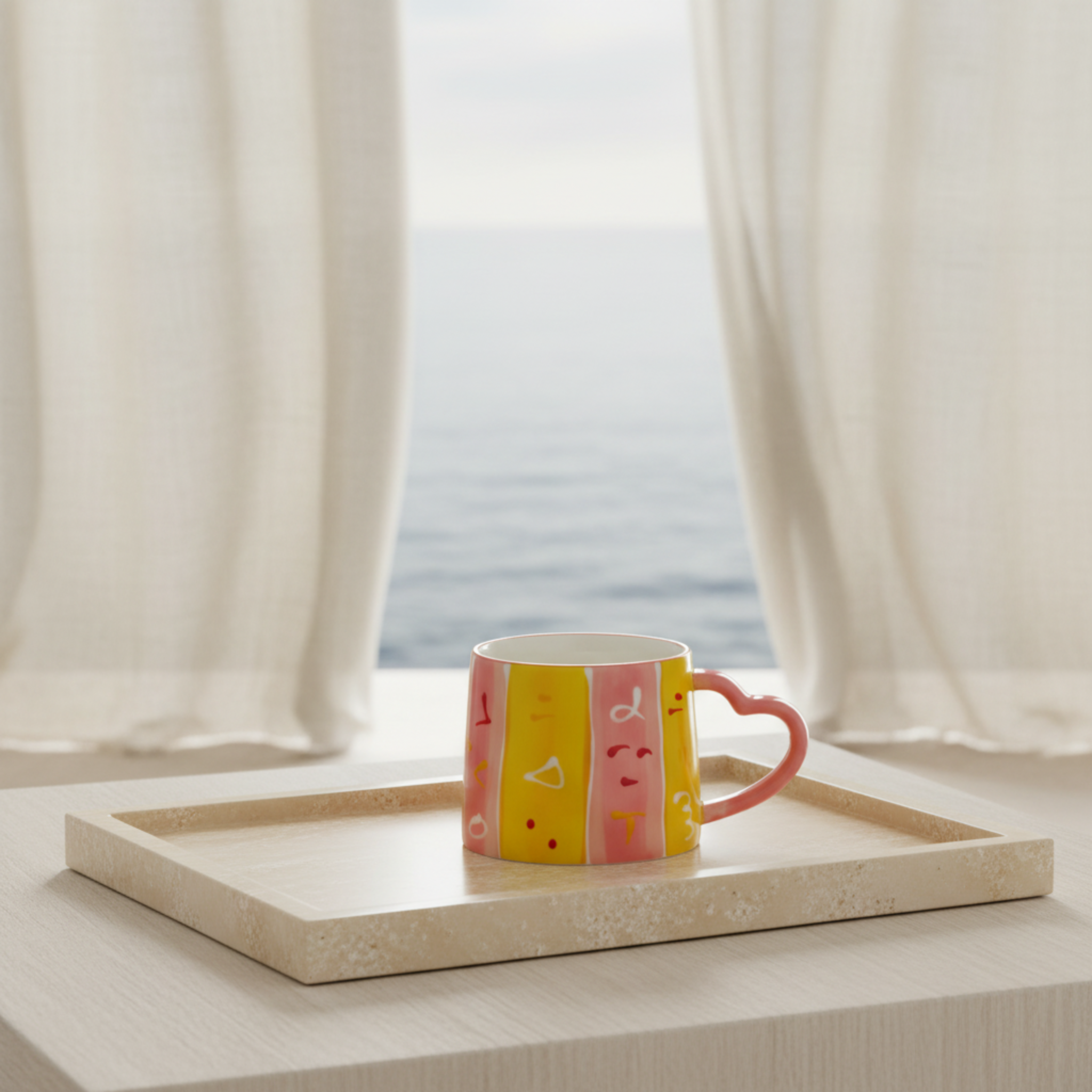 Mug Coloré avec Anse en Forme de Cœur | Tasse Originale en Céramique
