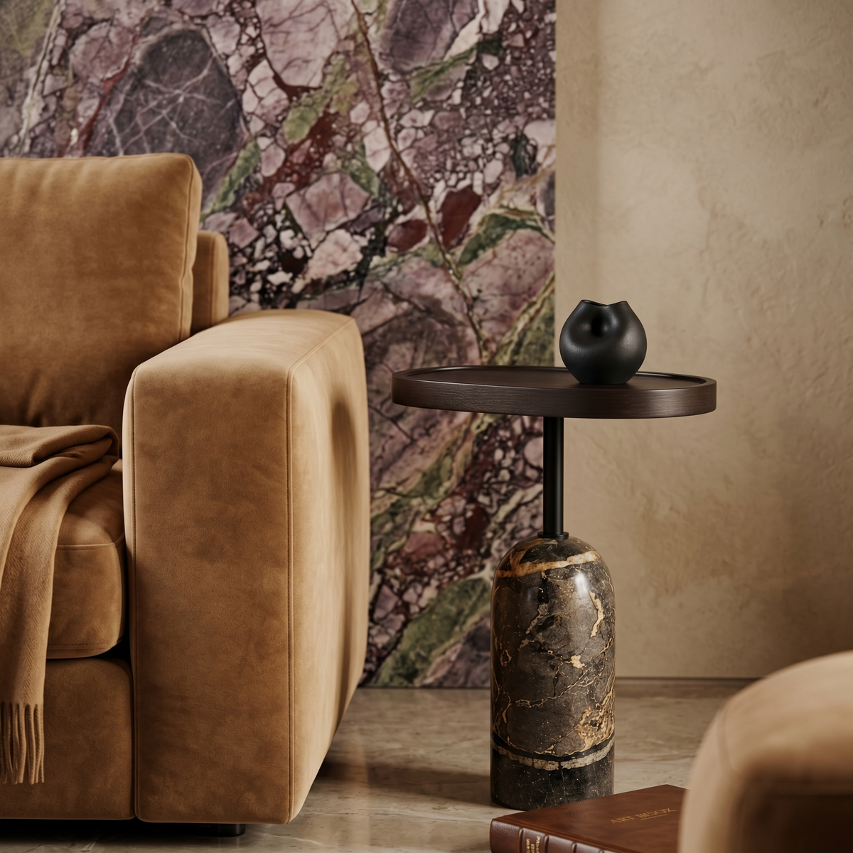 Table d'Appoint Ovale Marbre Amilcar & Bois | Fiolla Home