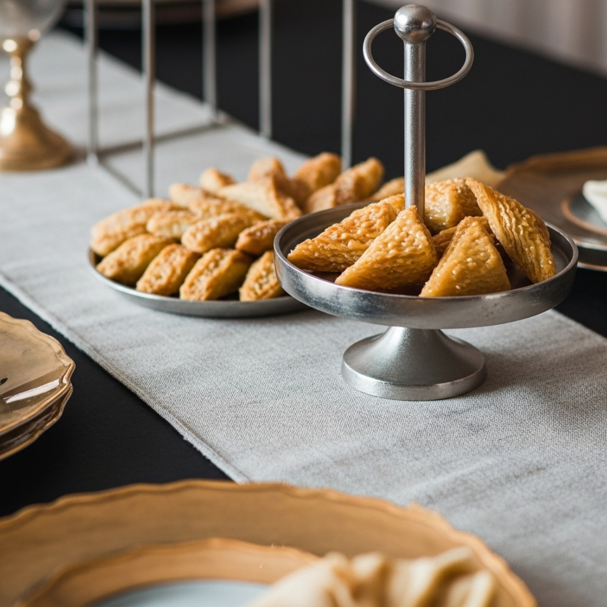 Présentoir en cuivre indien – Plateau sur pied avec anse