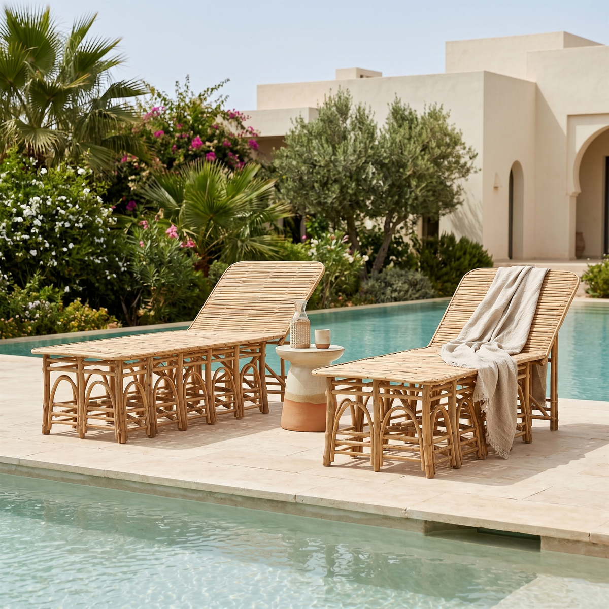 Chaise Longue Bois Palmier Dattier Luna Tunisie | Fiolla Home