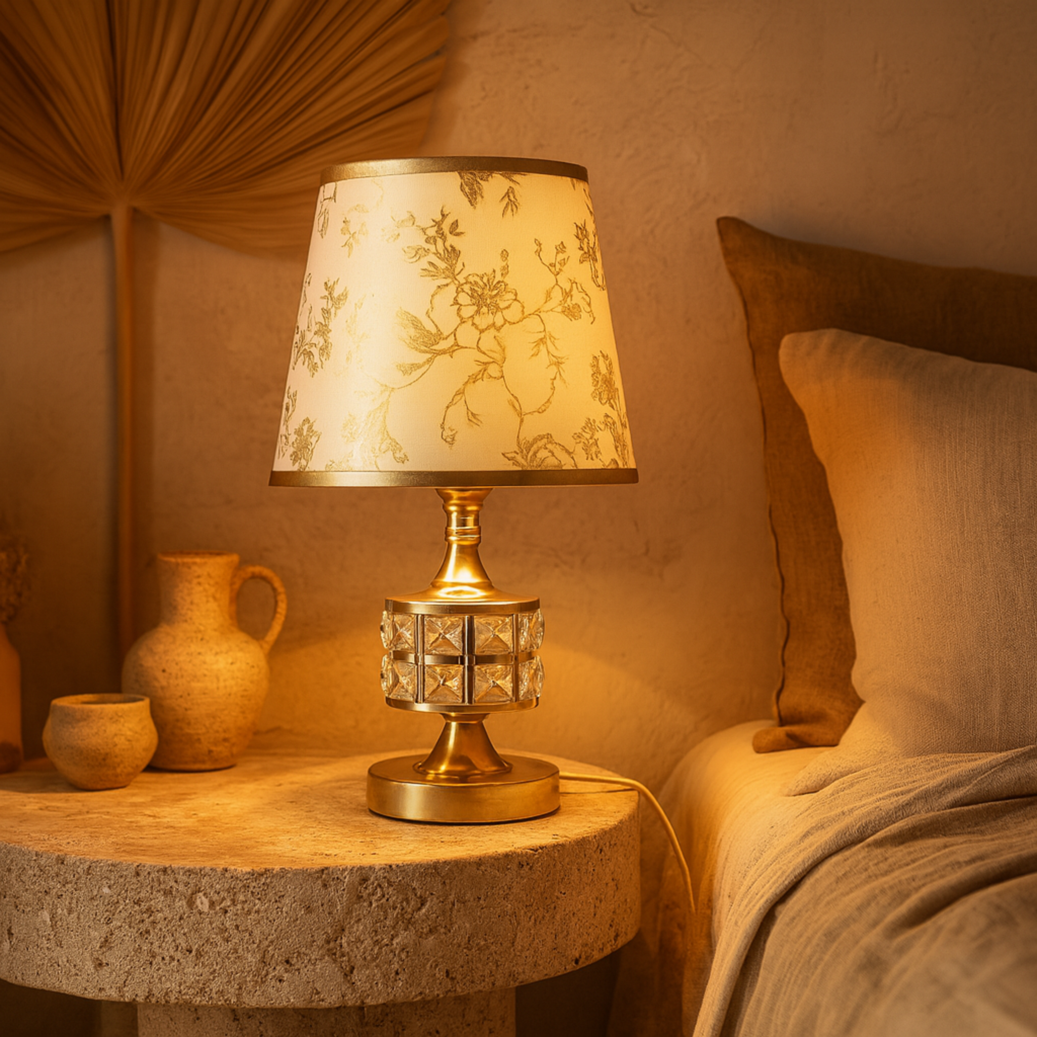 Lampe de Chevet Dorée & Cristal | Luxe et Élégance Tunisie