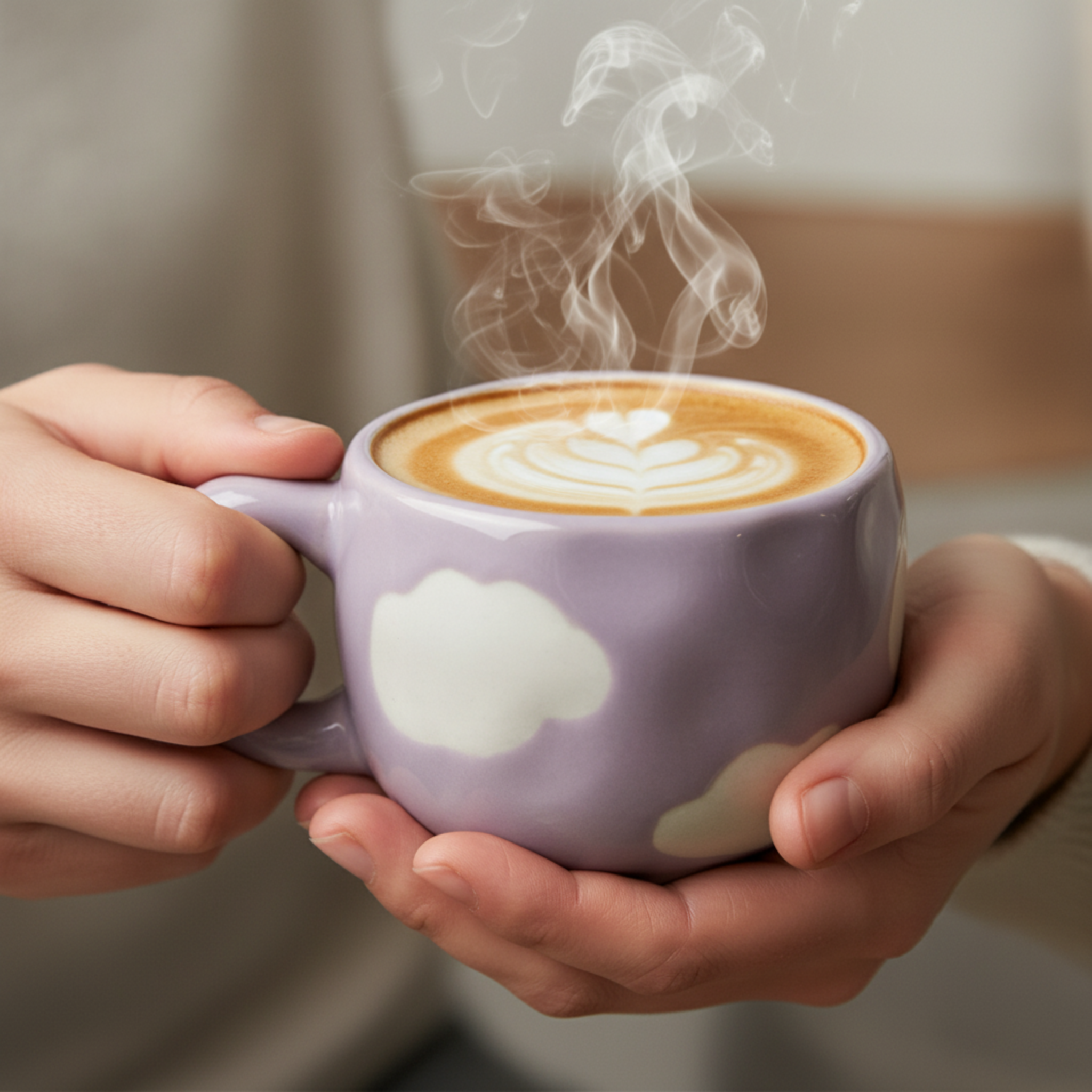 Tasse Nuage Violette Céramique — Mug Pastel Design & Soucoupe