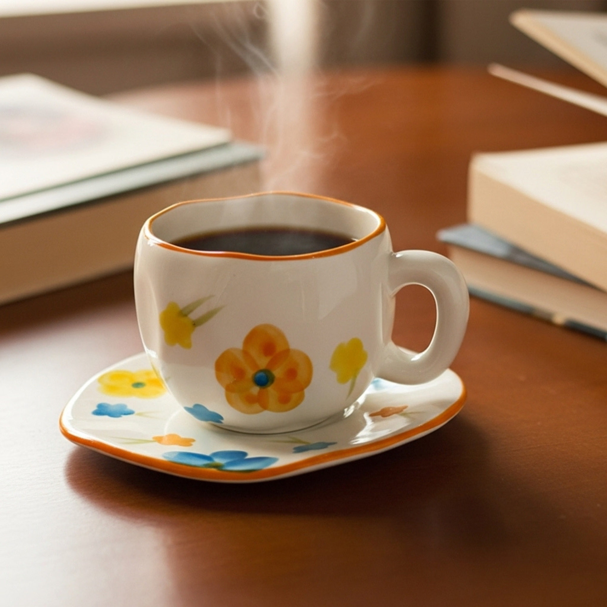 Tasse Fleurie Bord Orange – Élégance Colorée en Céramique Fiolla Home