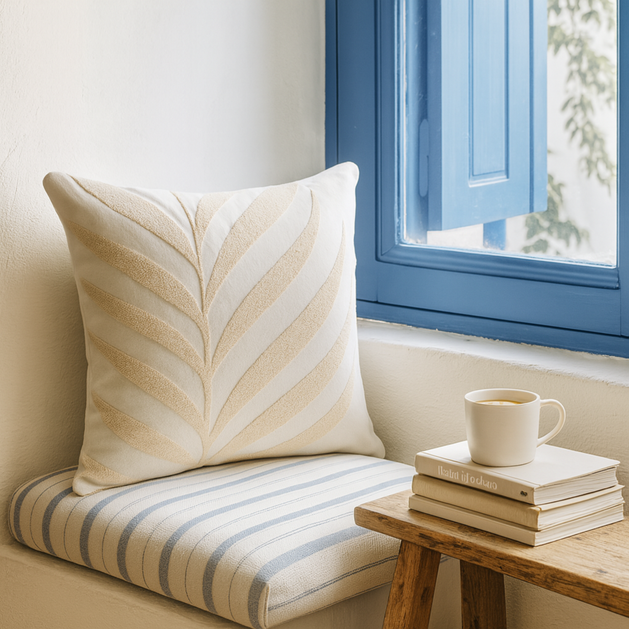 Coussin Feuille Beige – Bouclette Texturée Tunisie | Fiolla Home
