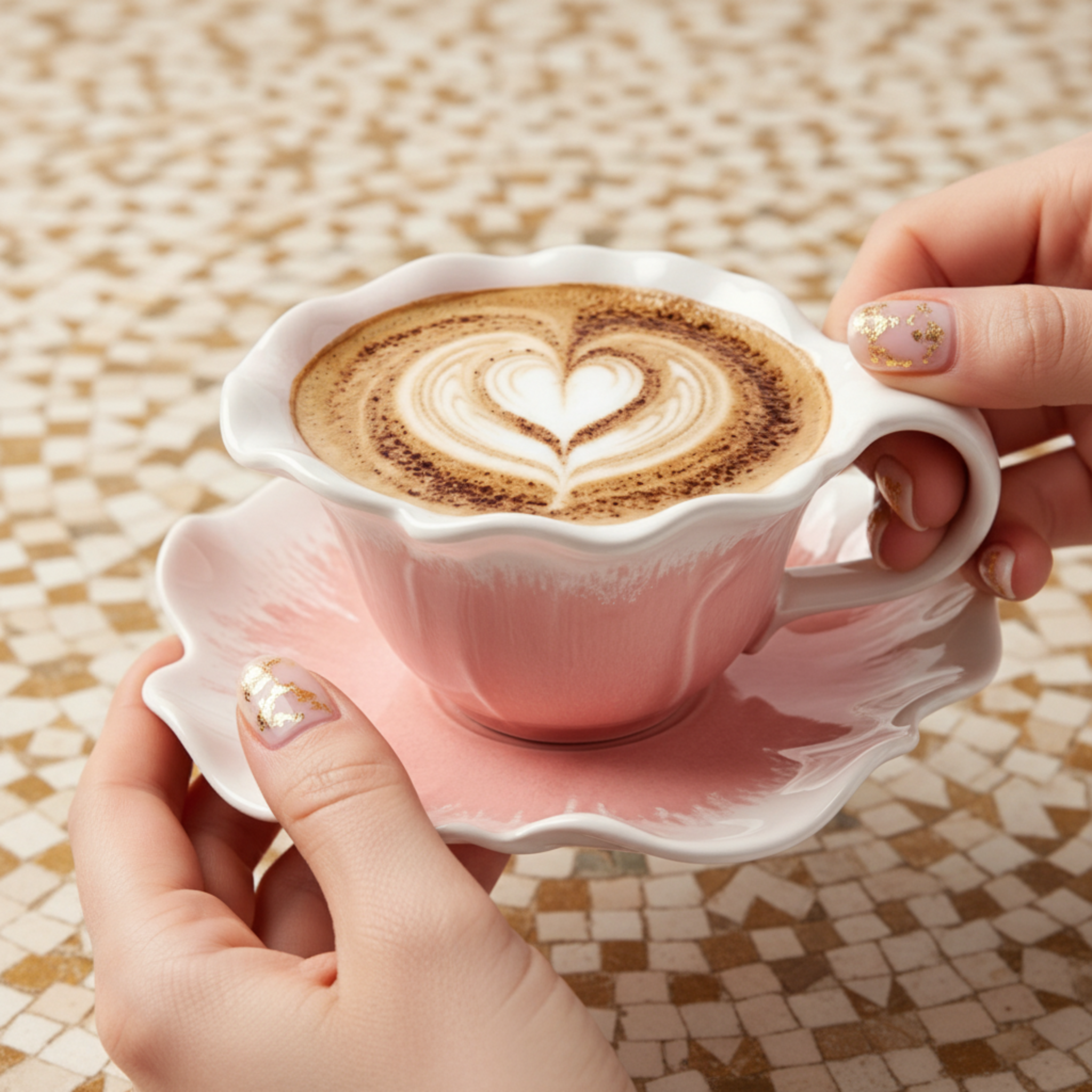 Tasse à Café "Pétale Rose" & Soucoupe – Design Floral & Élégant