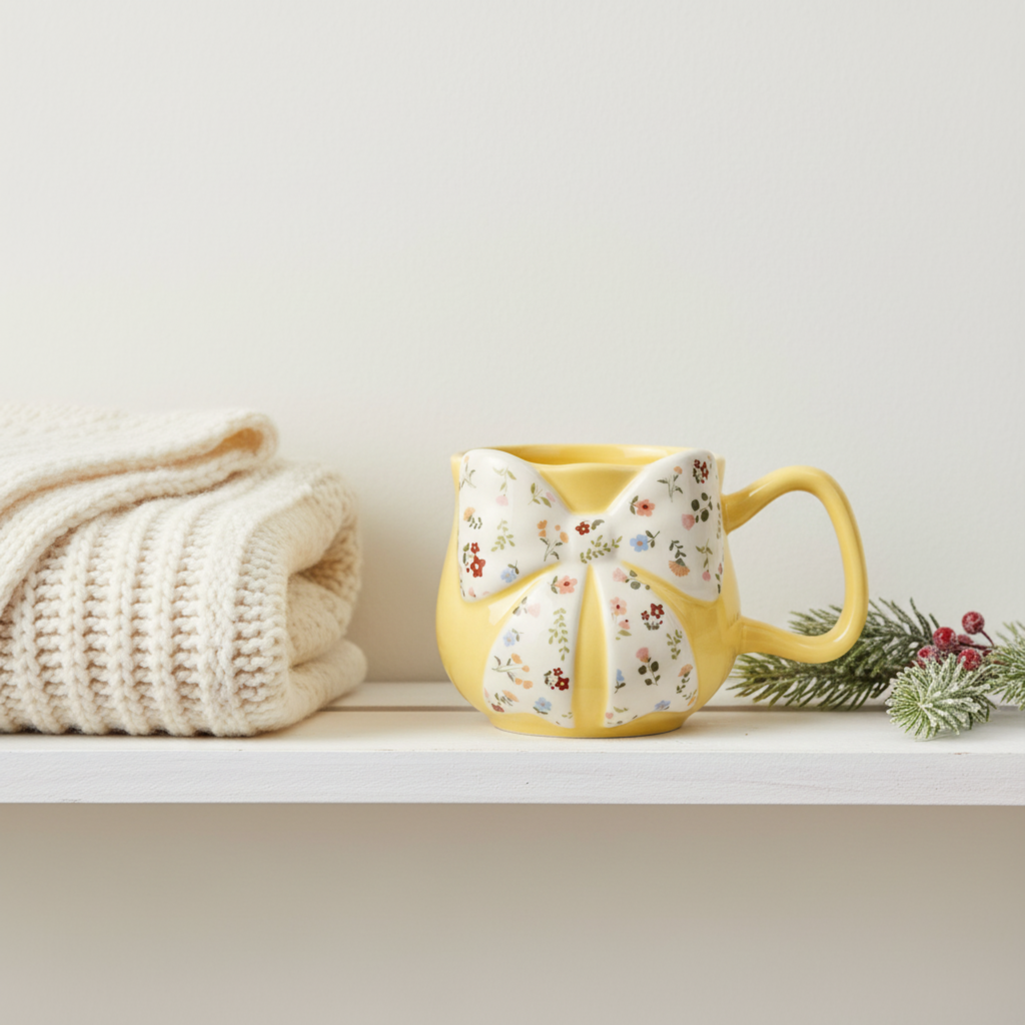 Mug Jaune Nœud Fleuri – Tasse Céramique Design Coquette & Cozy