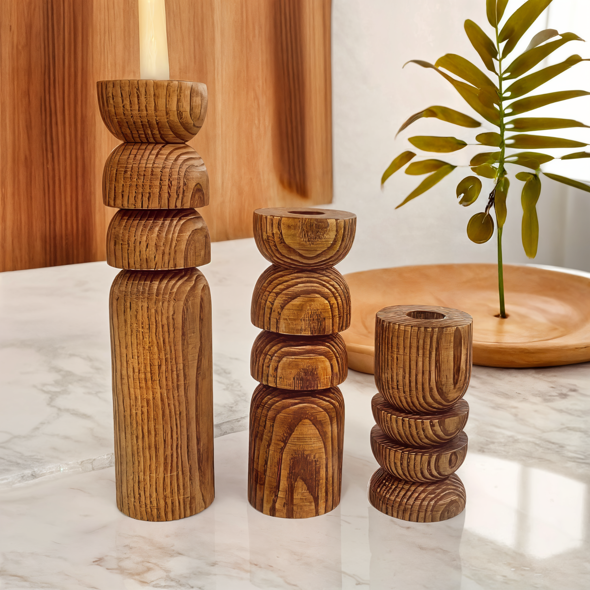 Bougeoirs en Bois Sculpté | Design Moderne et Minimaliste | Fiolla Home