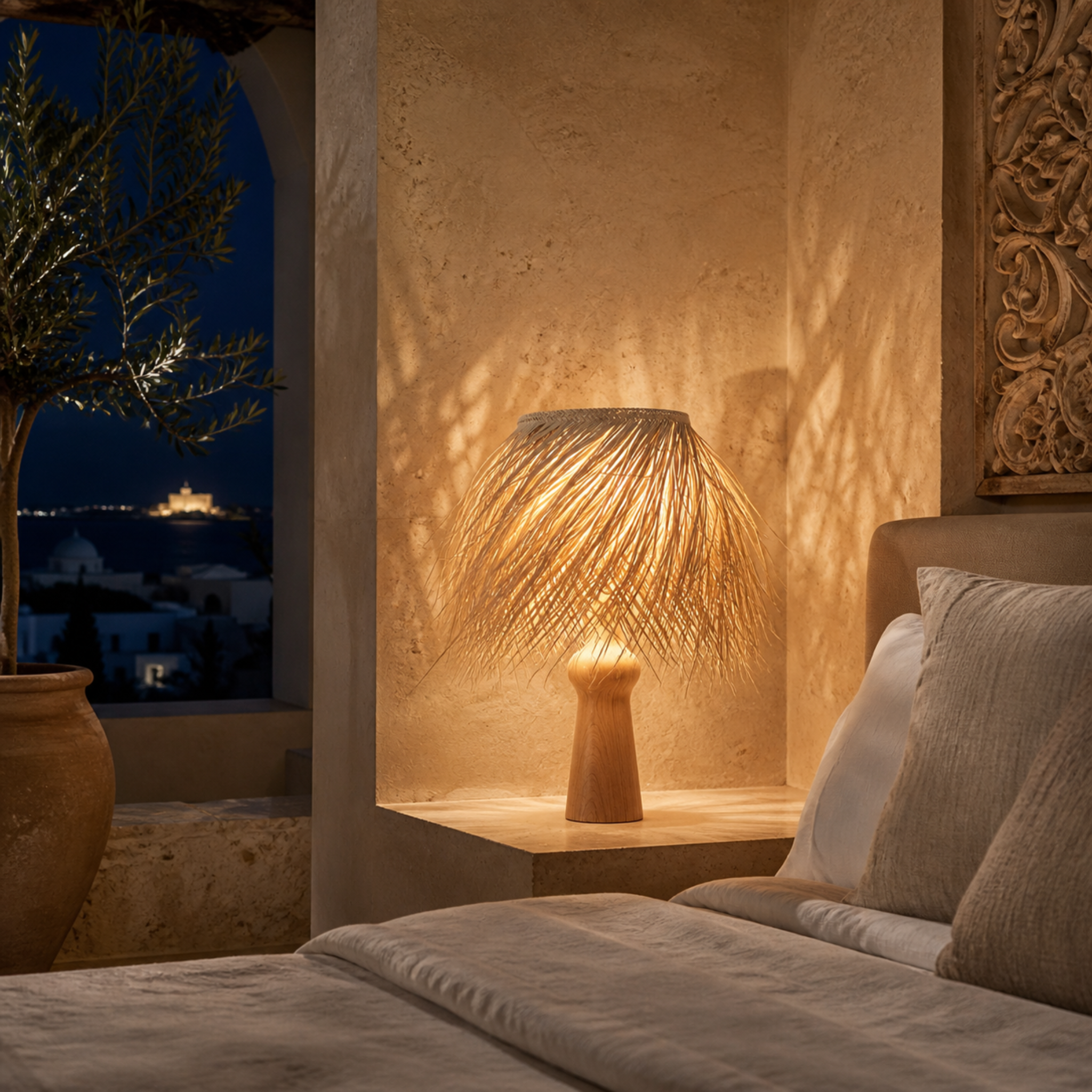 Lampe à Poser Palmier | Artisanat Naturel Tunisien | Fiolla Home