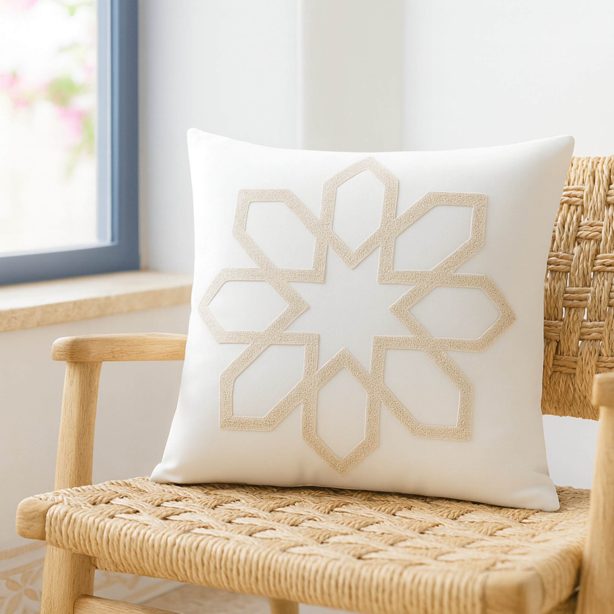 Coussin Étoile Zellige Beige – Géométrie Premium | Fiolla Home Tunisie