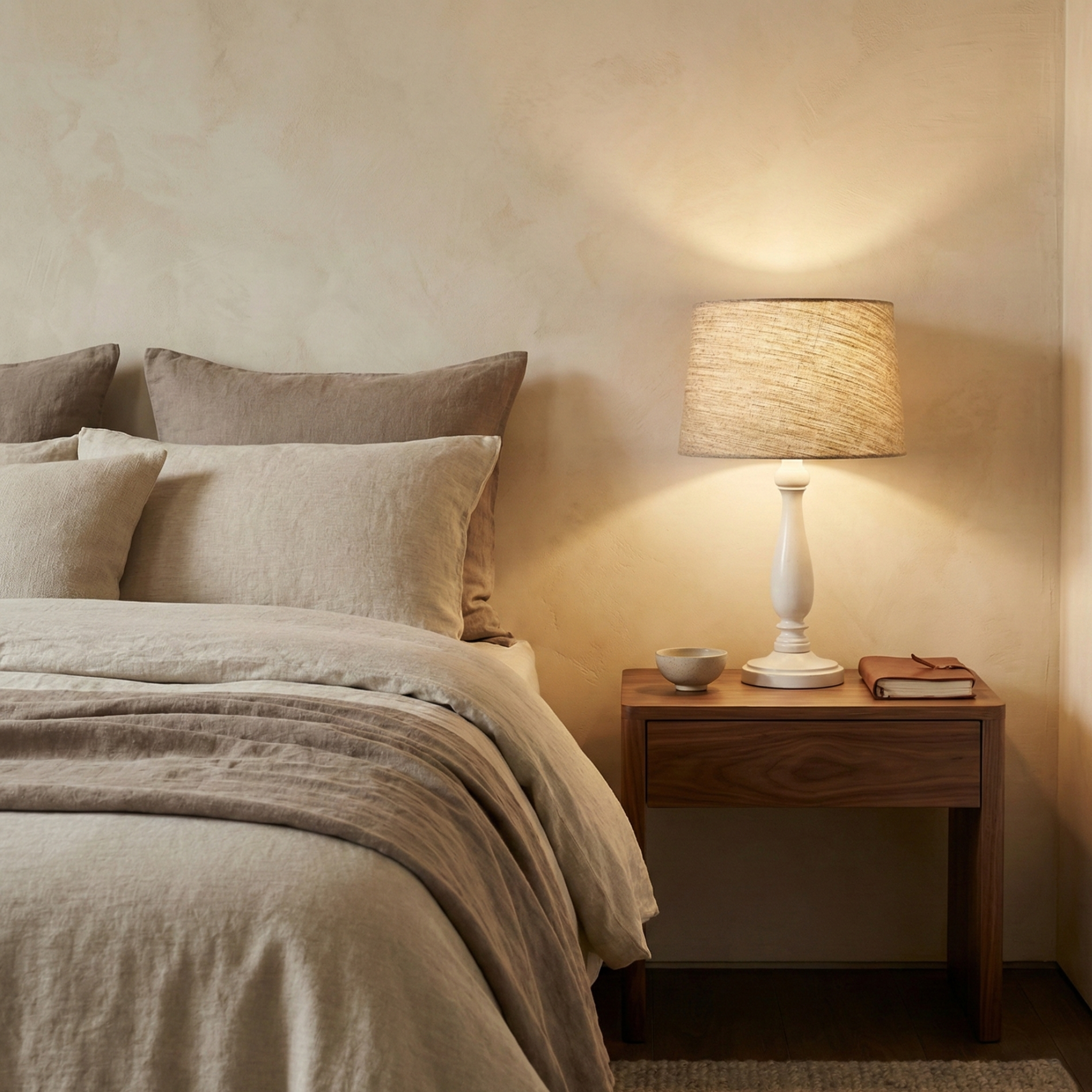 Lampe de Table Artisanale en Bois Tourné & Lin – Design Chic Tunisie