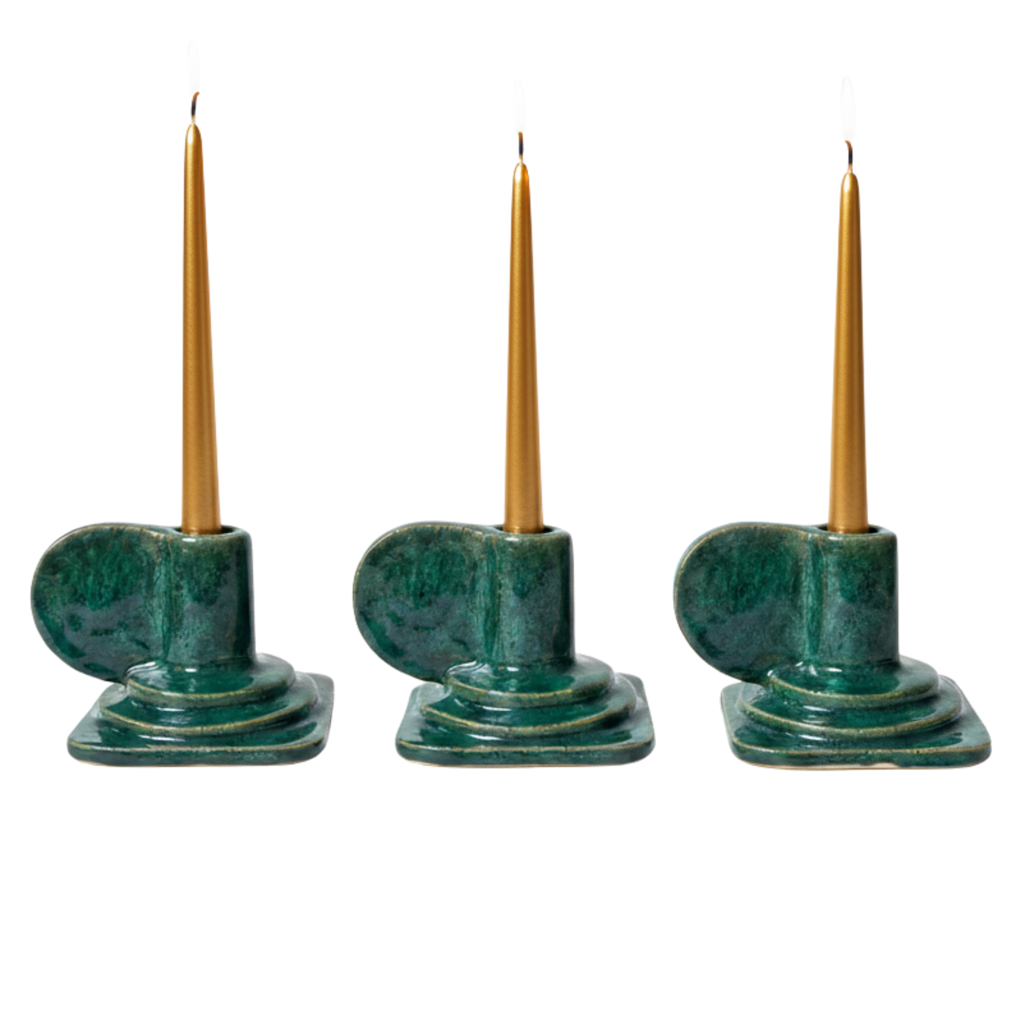 Porte-Bougie à Anse en Céramique – Vert Émaillé