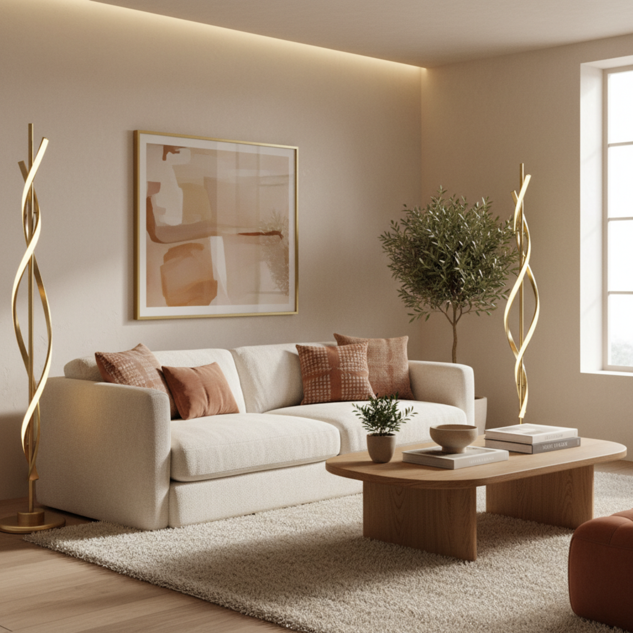 Lampadaire LED Design Spirale Doré – Luxe & Modernité Tunisie