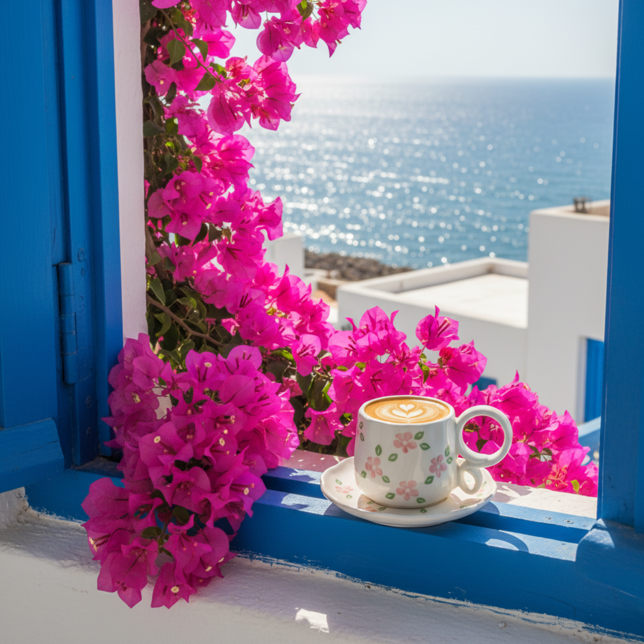 Tasse & Soucoupe Céramique Florale Artisanale - Cappuccino & Café