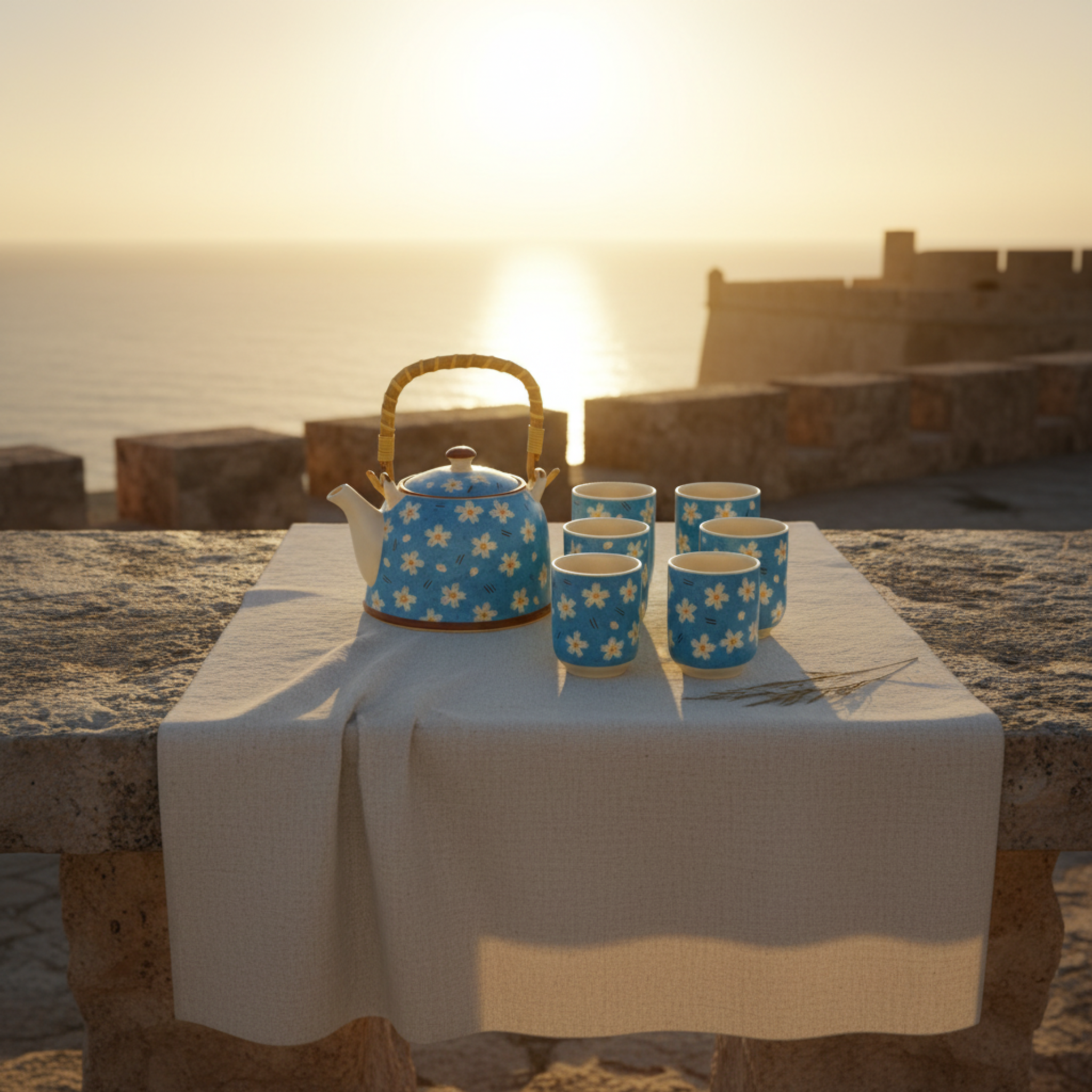 Service à Thé Bleu Azur – Céramique 7 pièces