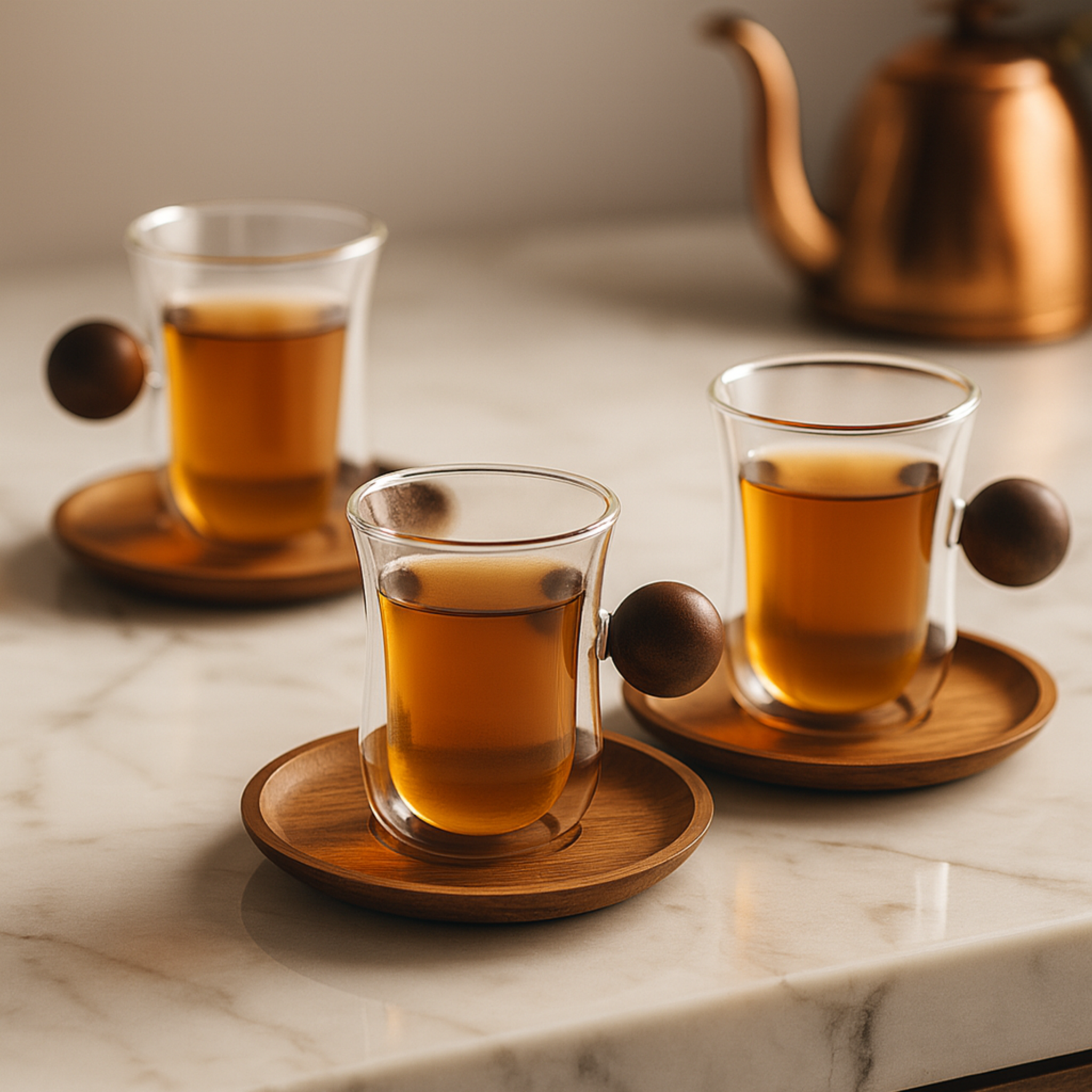 Service à Thé Double Paroi | Verre & Bois | Fiolla Home Tunisie