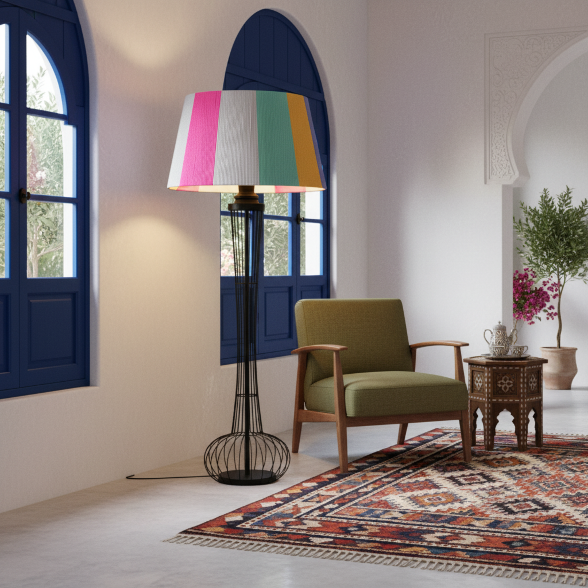 Lampadaire Design Multicolore | Abat-jour Graphique & Métal | Tunisie