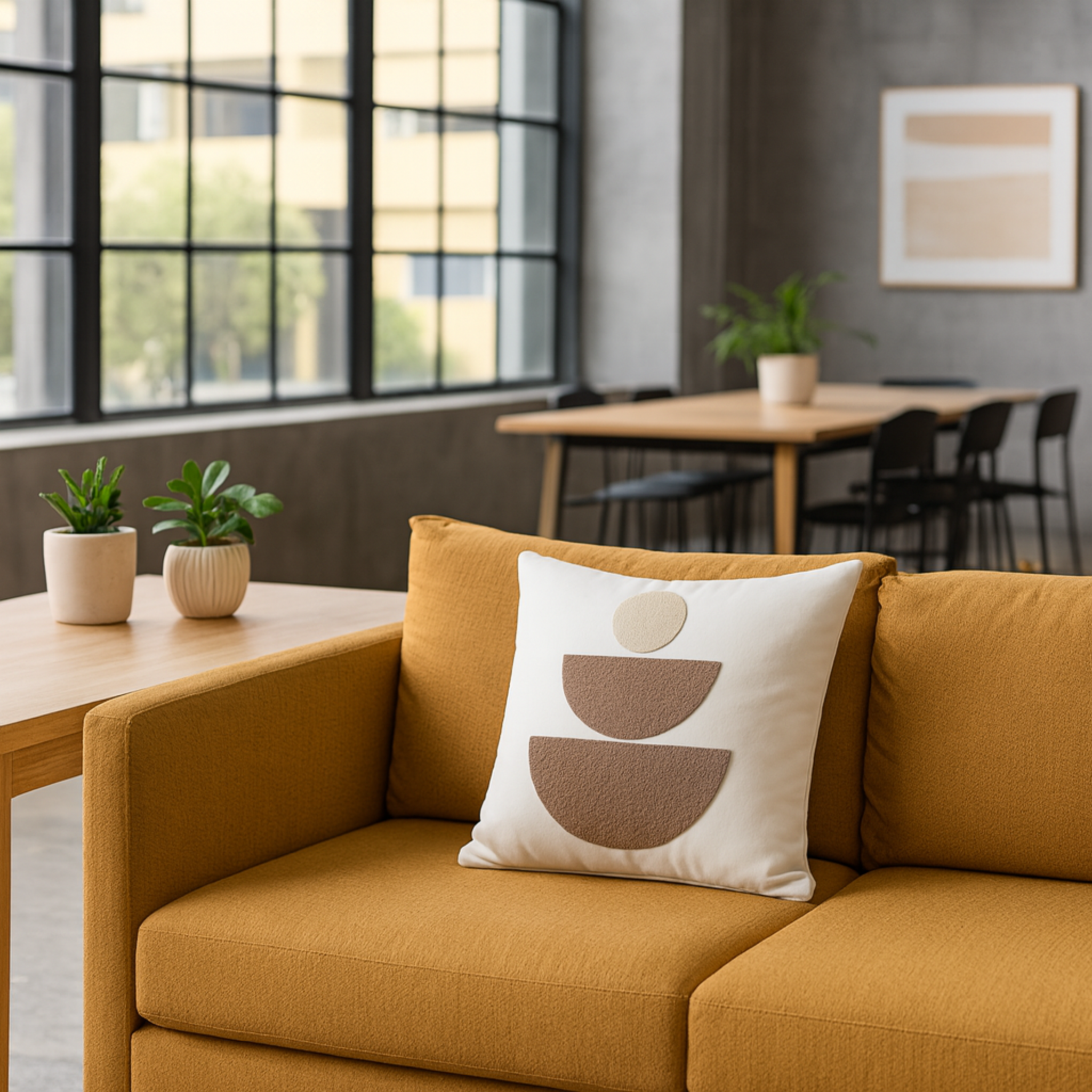 Coussin Géométrique Beige Tunisie – Motif Totem Minimal | Fiolla Home