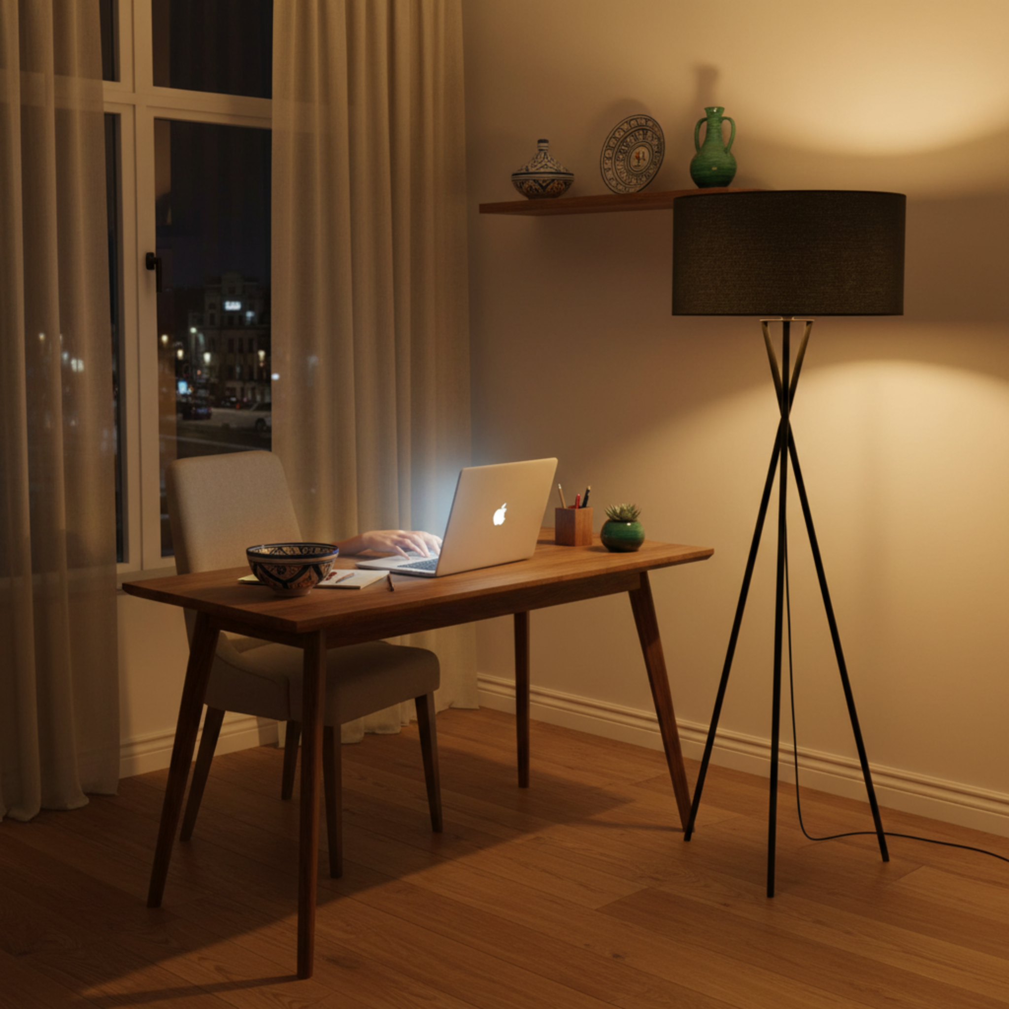 Lampadaire Trépied Noir Design Moderne – Éclairage Salon Chic