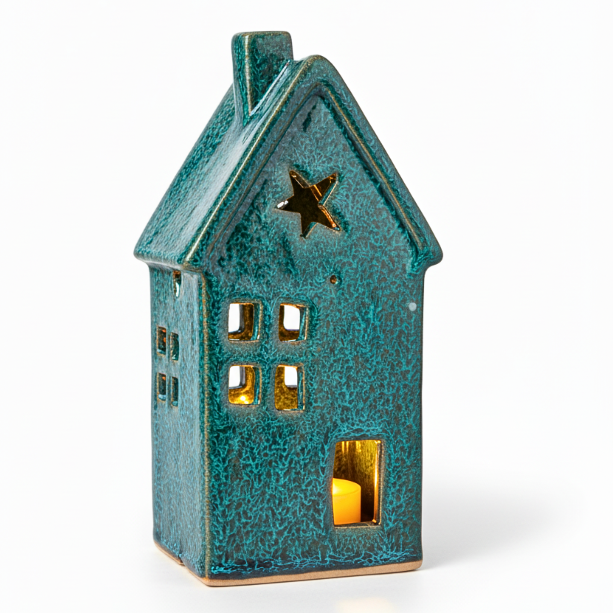 Cache-Bougie Maison en Céramique Turquoise – Fait Main en Tunisie