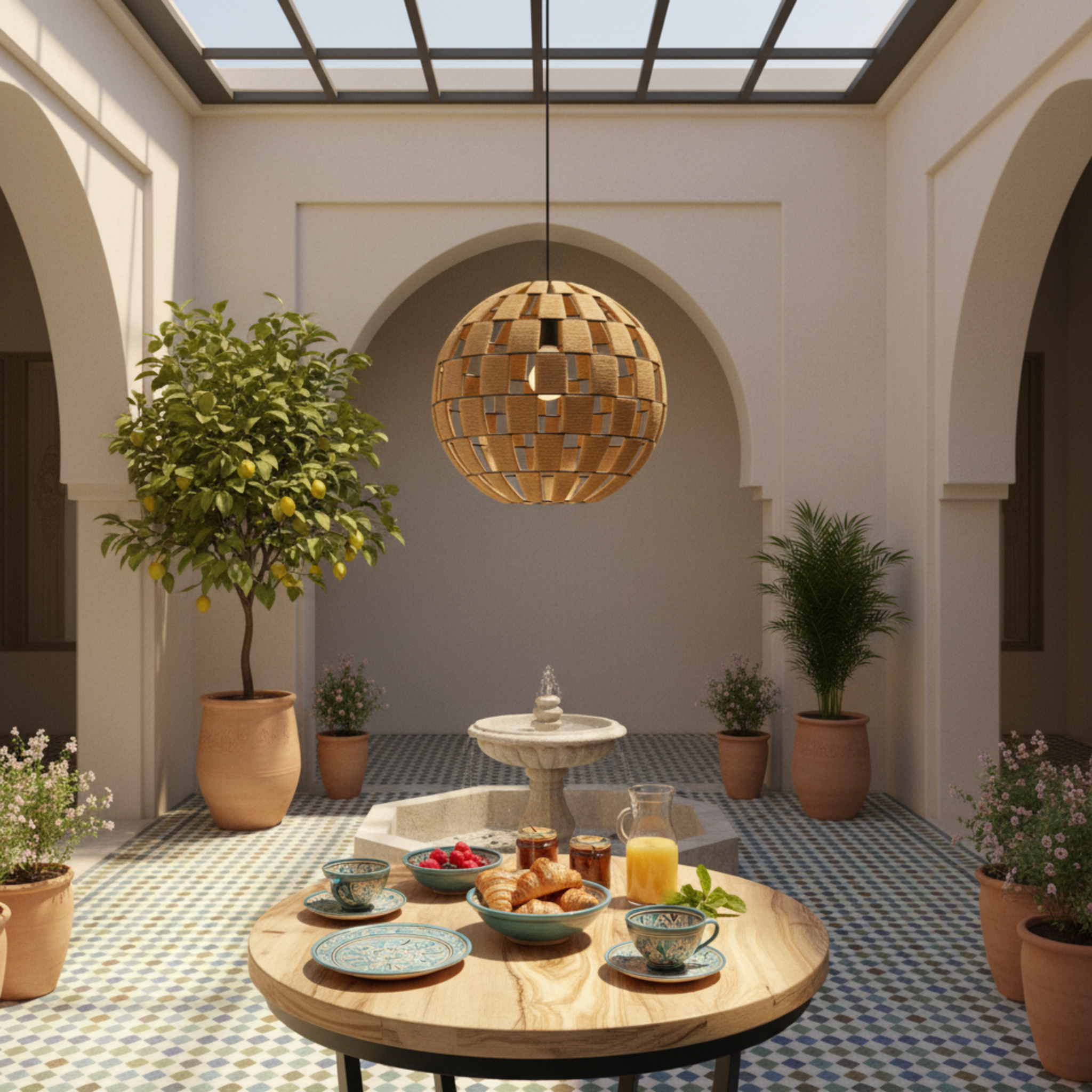 Suspension Sphérique Bois Tressé | Design Artisanal | Tunisie