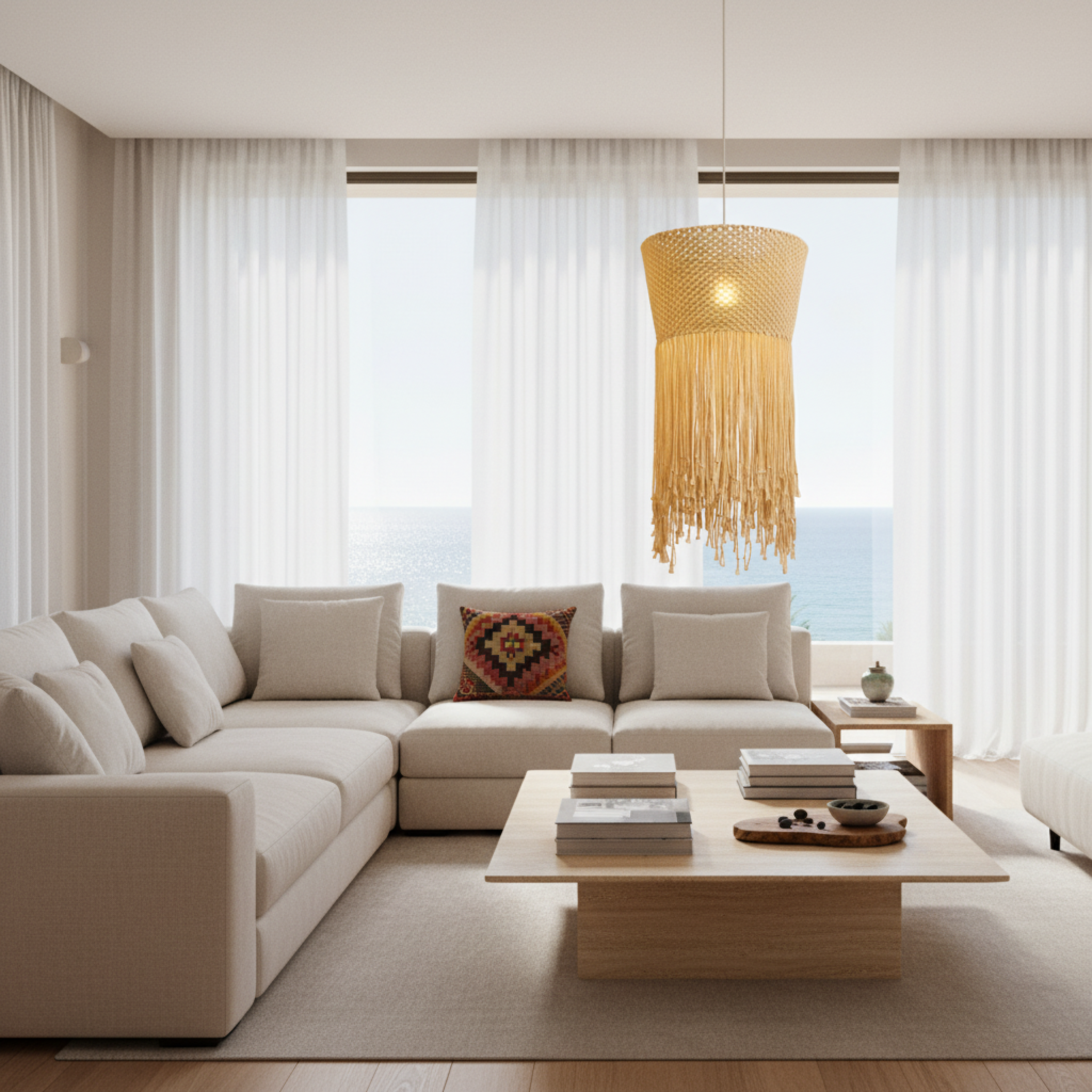 Suspension Macramé Coton Franges | Design Bohème Chic | Tunisie