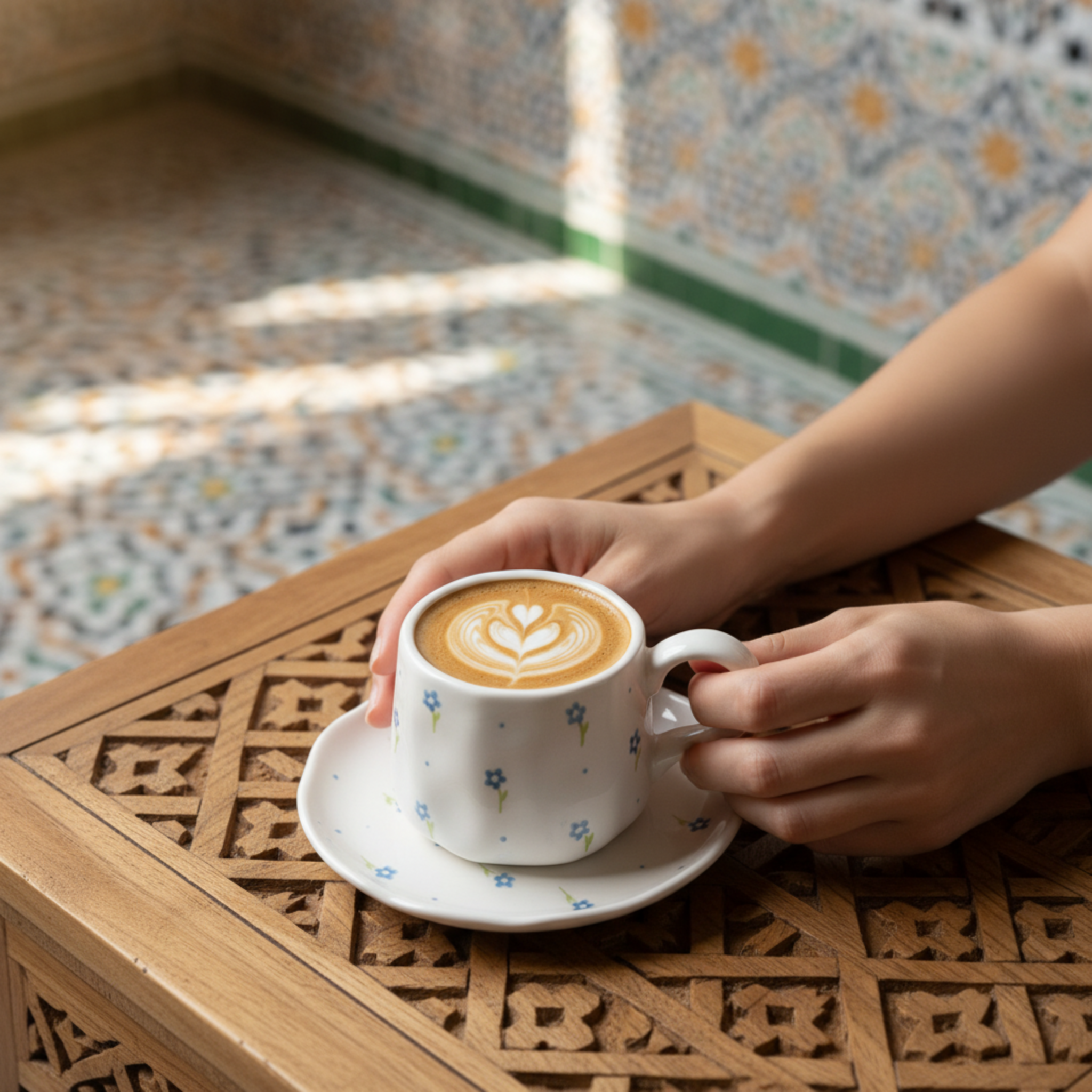 Tasse et Soucoupe en Céramique Motif Fleurs Bleues - Design Cozy Chic