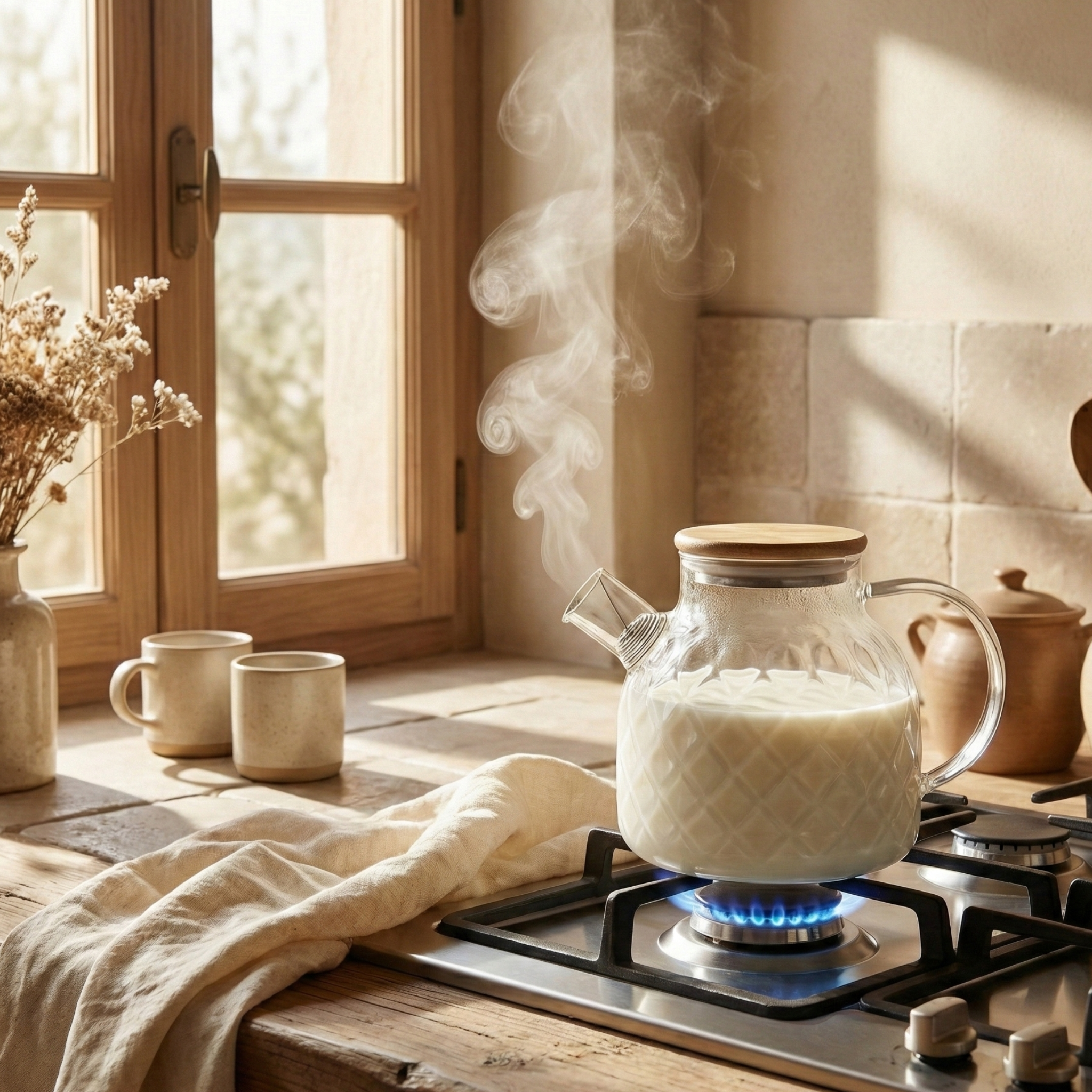 Théière en Verre Texturé & Couvercle Bambou – Design Élégant