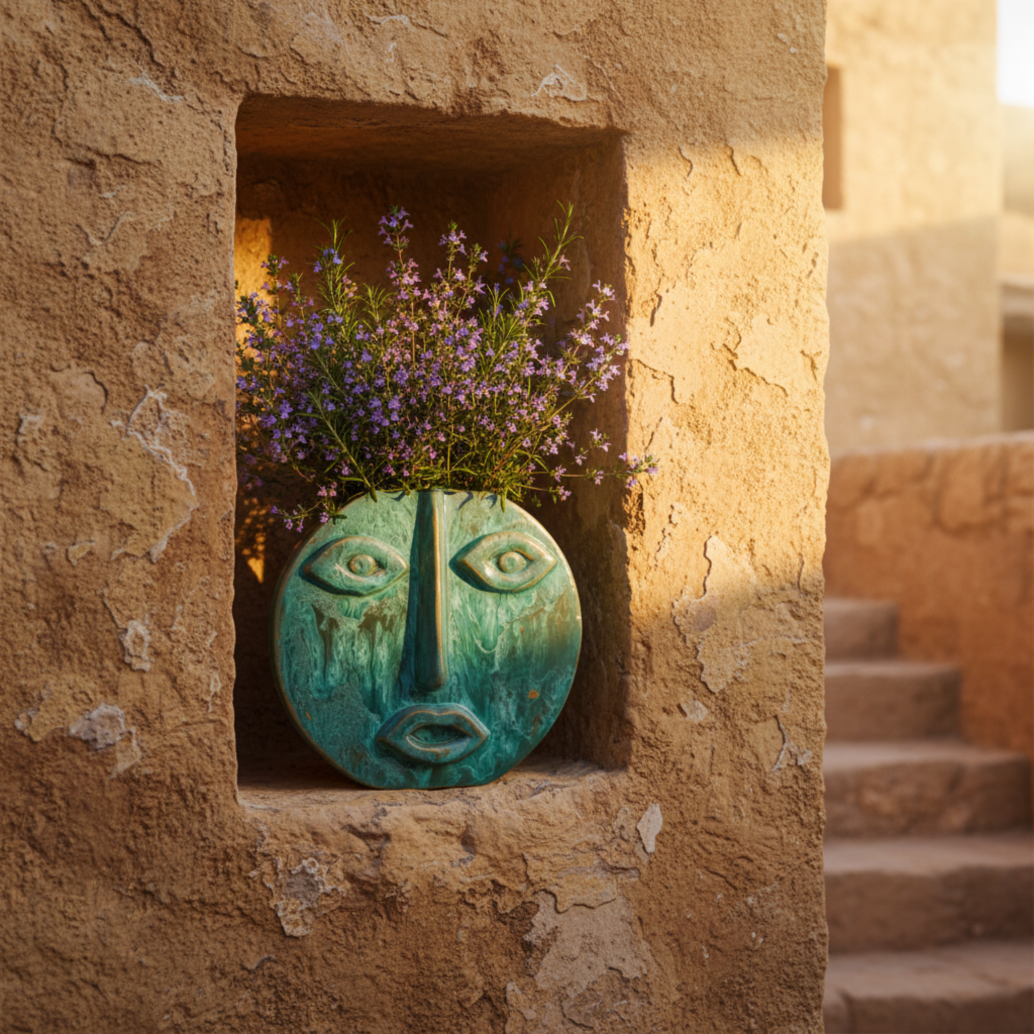 Vase Visage Rond en Céramique – Émail Émeraude Tunisien