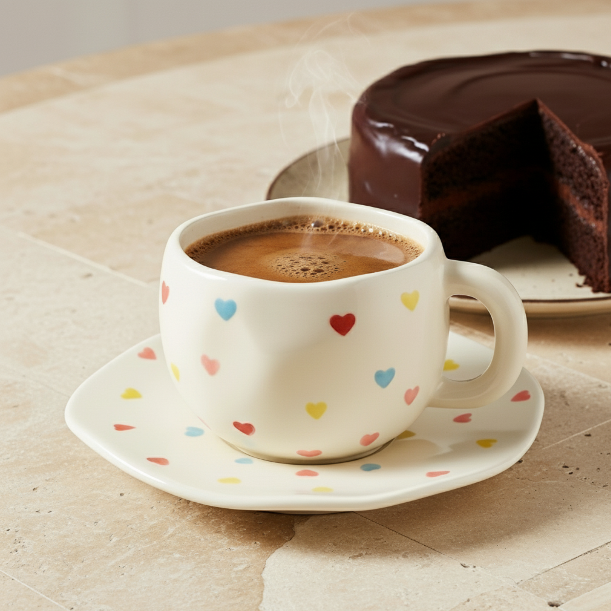 Tasse à Cœurs Multicolores – Céramique Élégante Fiolla Home
