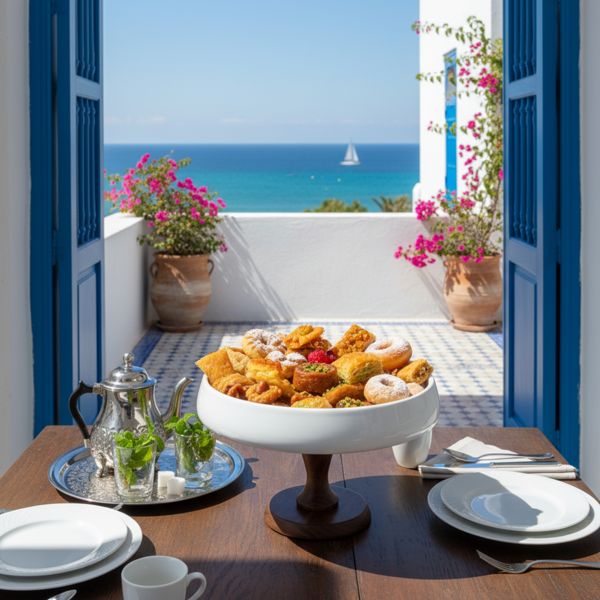 Présentoir sur Pied Design – Céramique Blanche & Bois Massif