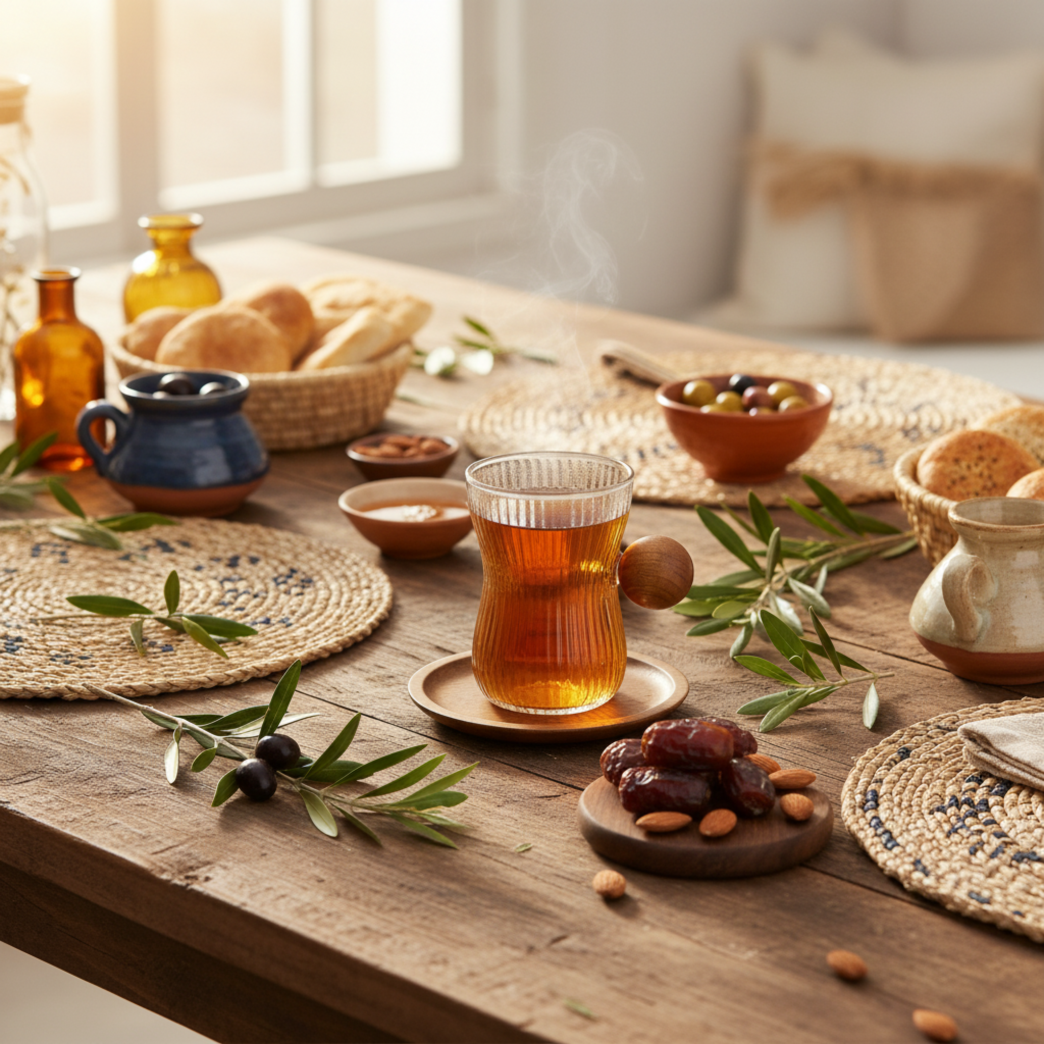 Service à Thé en Verre Côtelé & Manche Boule Bois - Achat Tunisie | Fiolla Home