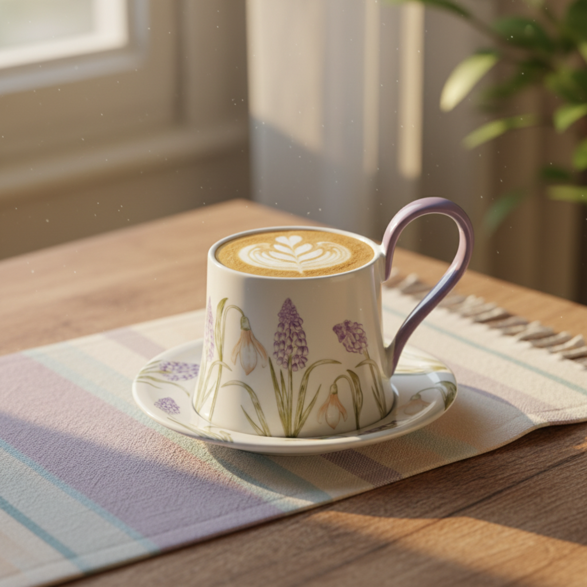 Mug Fleurs Lilas en Céramique avec Sous-Tasse – Style Élégant