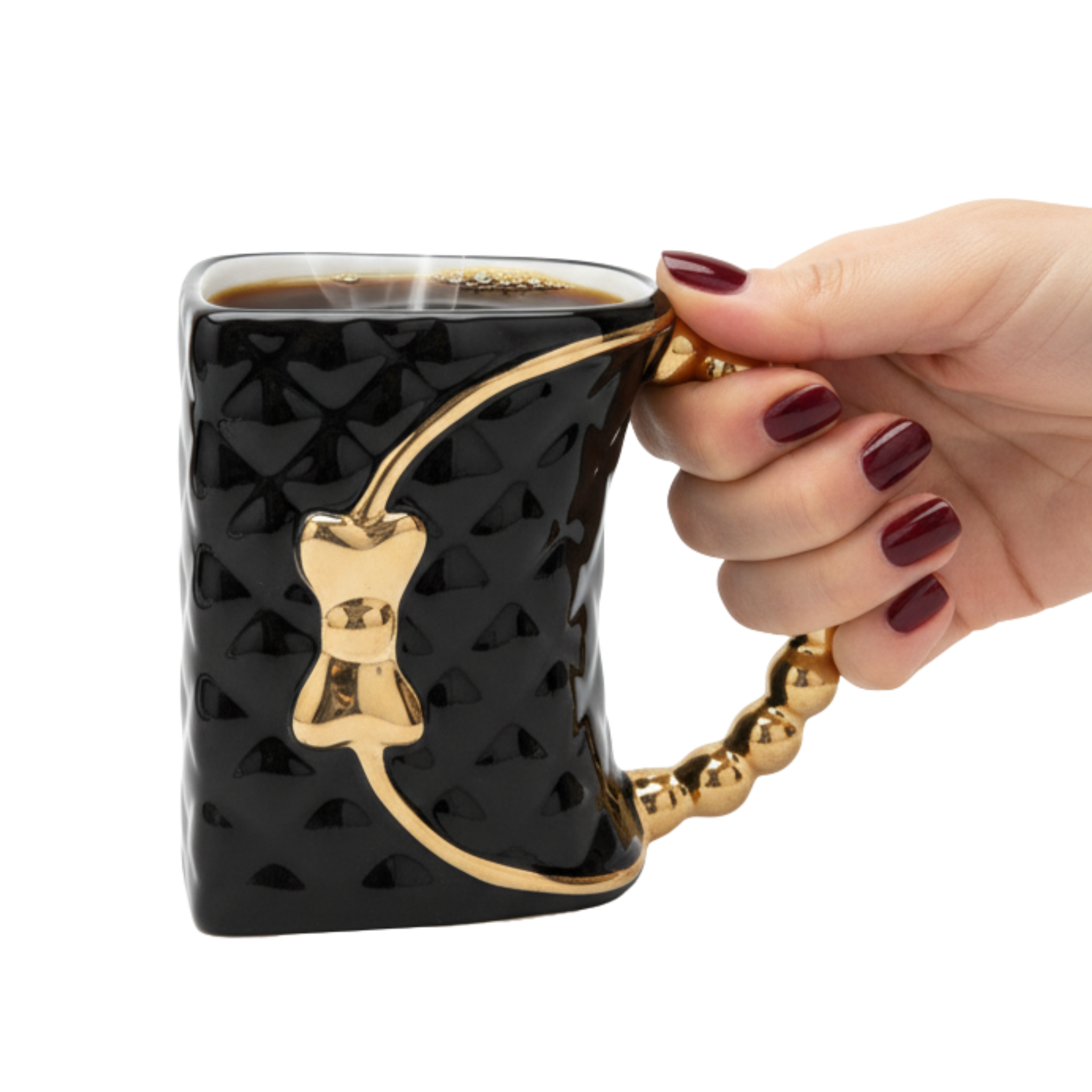 Mug Noir de Luxe | Poignée Dorée Bijou & Style Sac | Fiolla Home