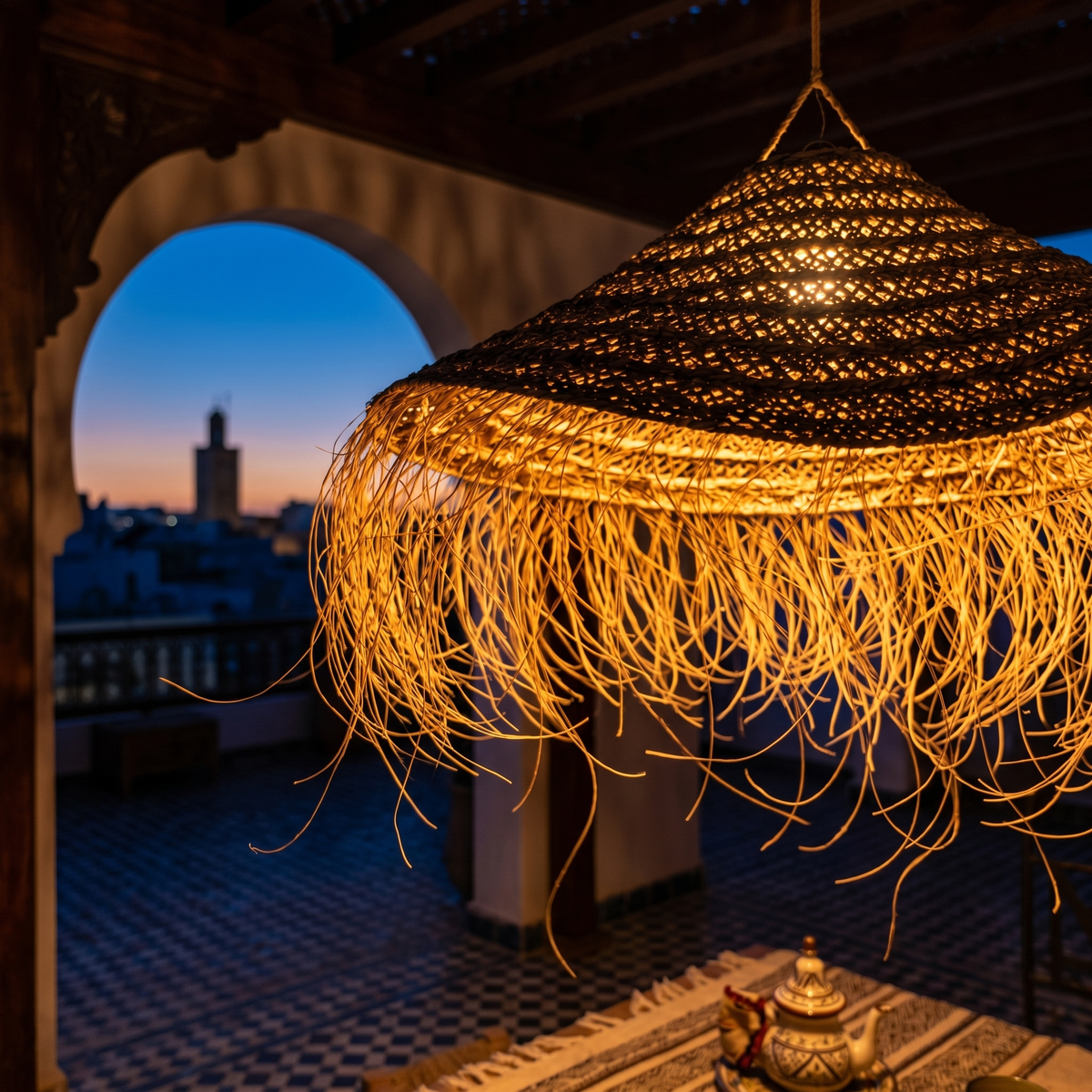 Suspension Halfa Tressée | Luminaire Bohème Naturel | Fiolla Home