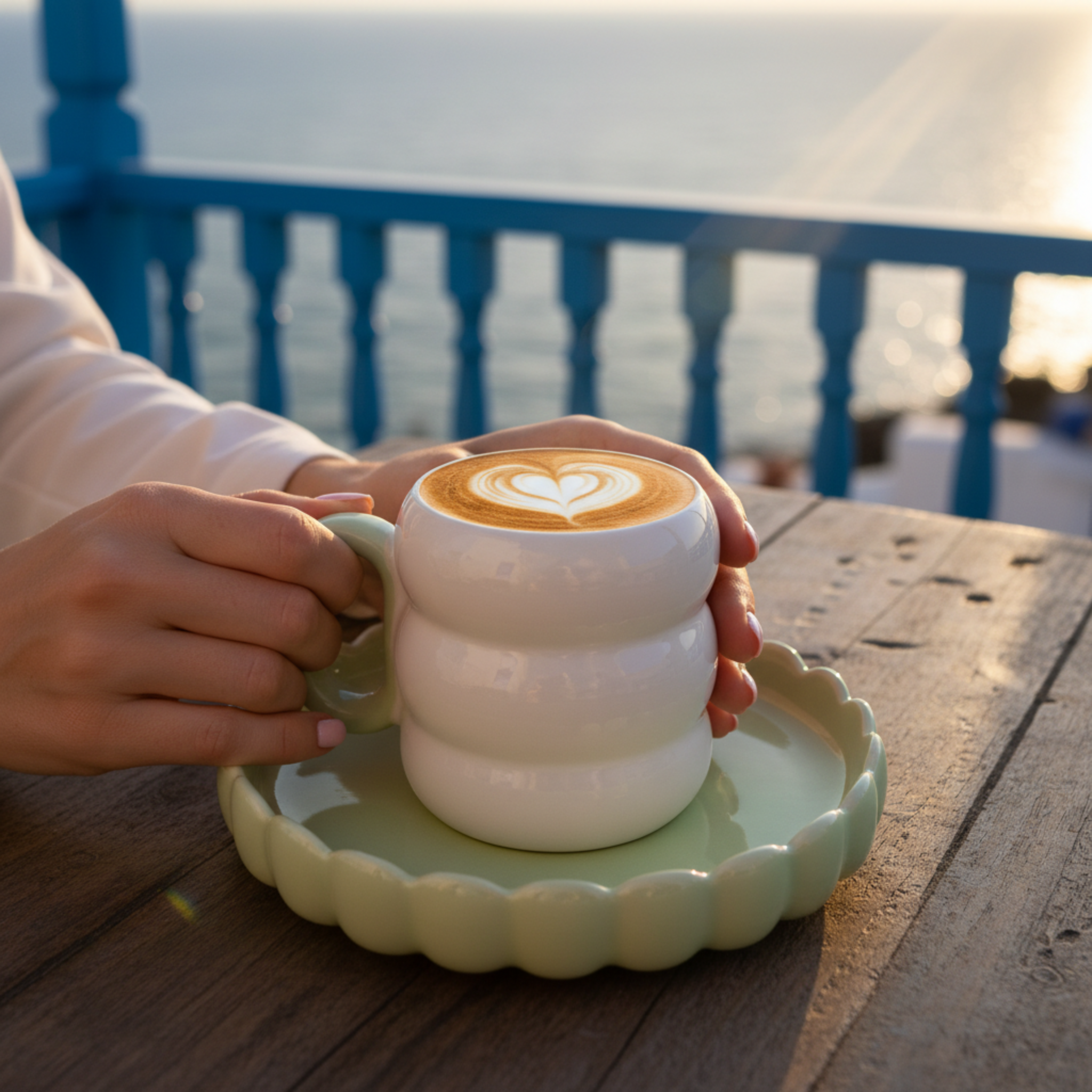 Tasse Bubbles Artisanale – Céramique Blanche & Vert Menthe