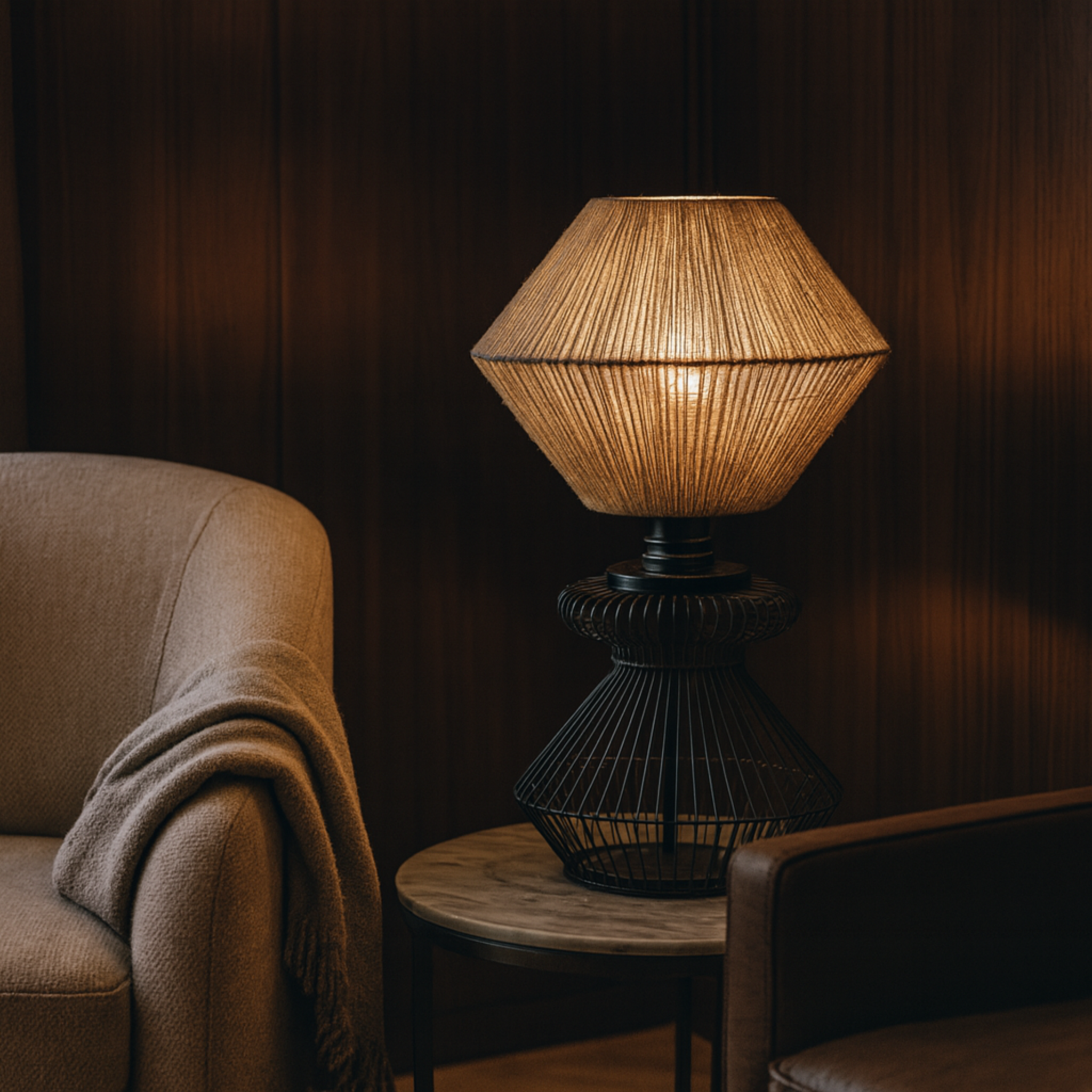 Lampe de Table Design en Jute et Métal Noir | Fait Main | Tunisie