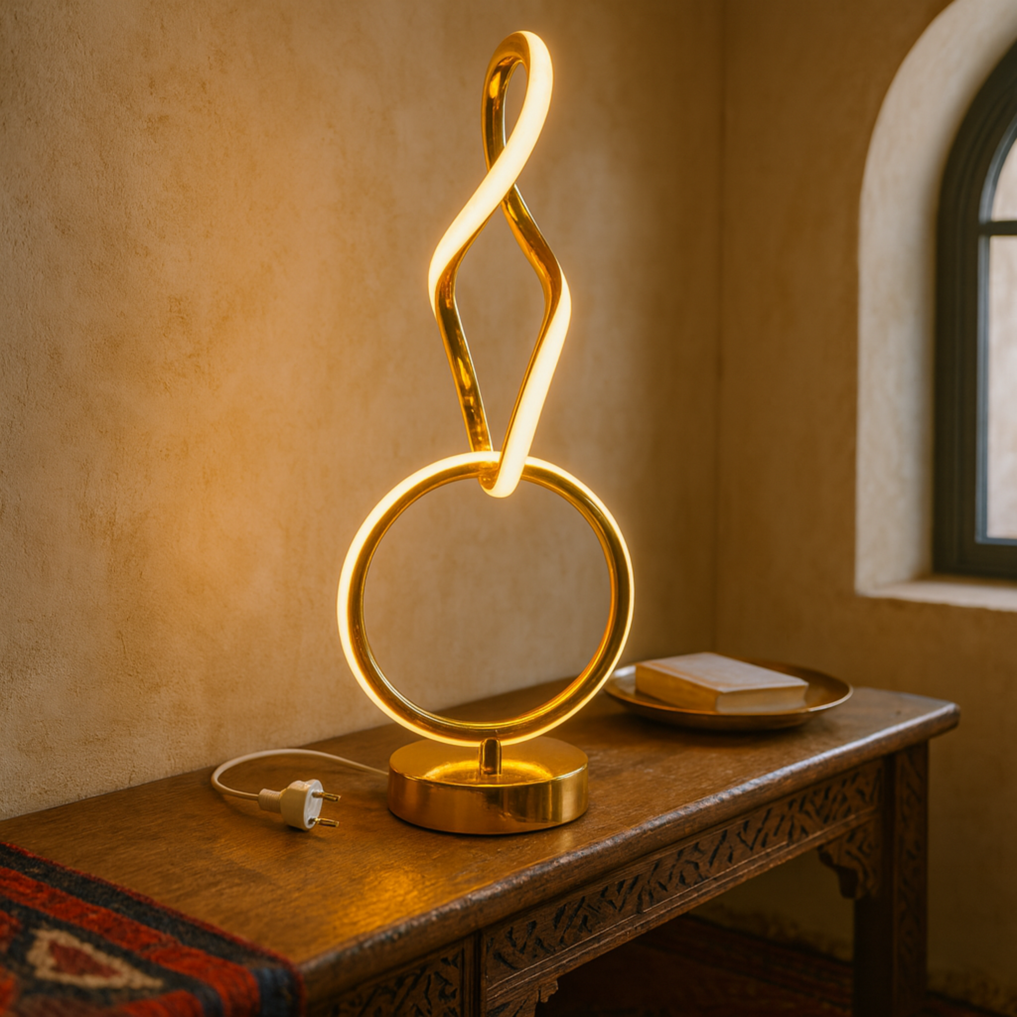 Veilleuse LED Anneau Doré & Torsade | Luminaire de Chevet | Fiolla Home