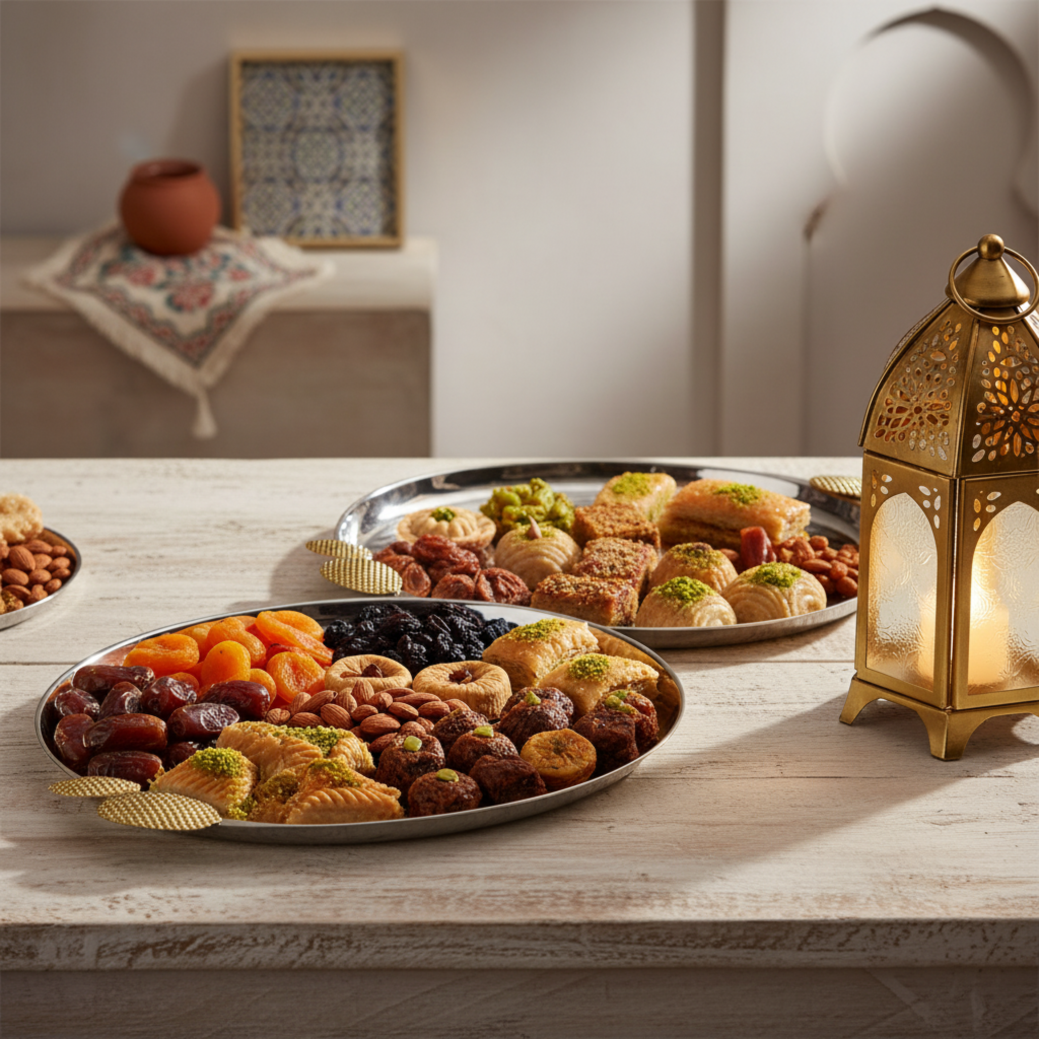 Duo de Plateaux de Service en Cuivre Indien - Qualité Premium (Argent & Or)