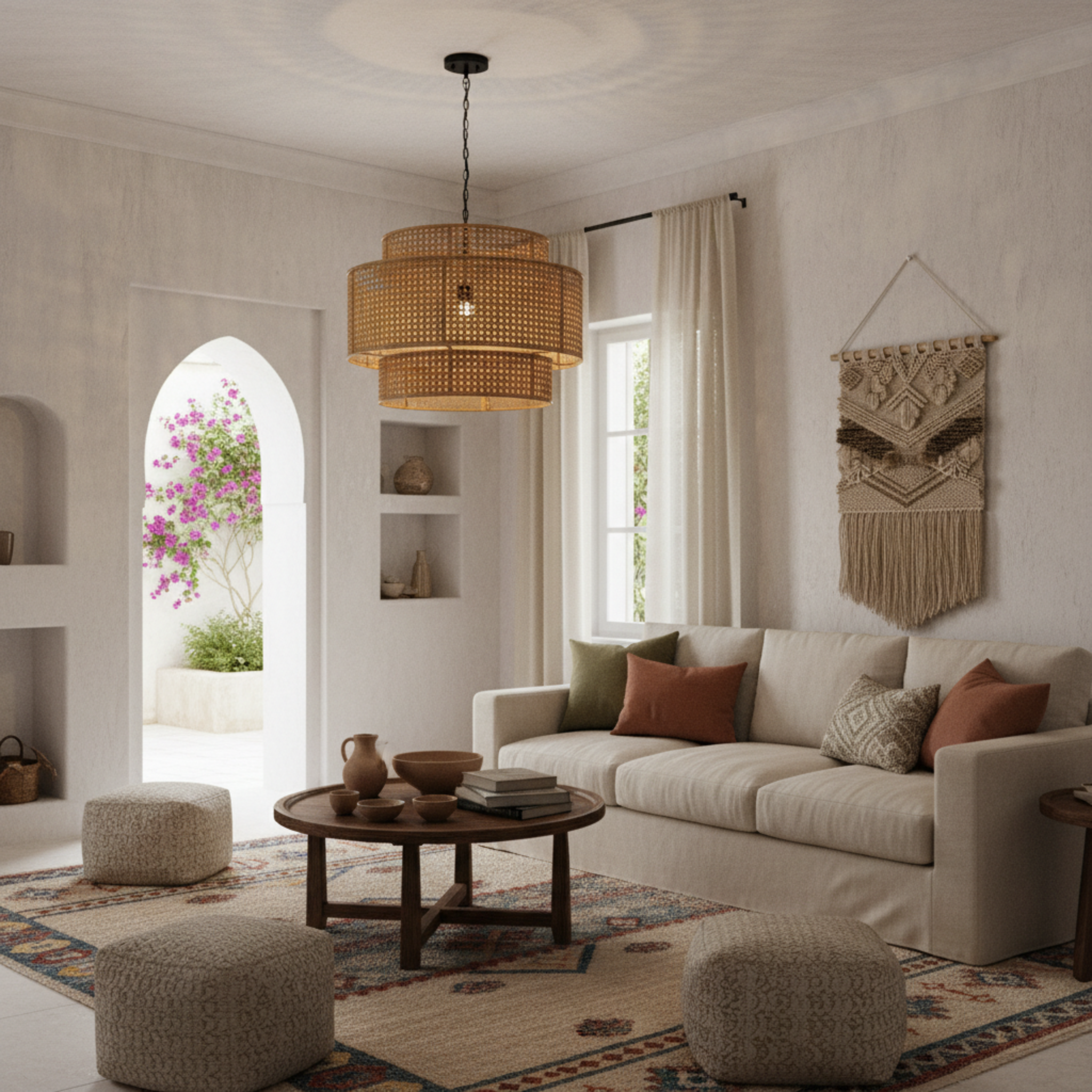 Suspension Triple en Rotin Naturel – Lustre Bohème Chic & Tendance