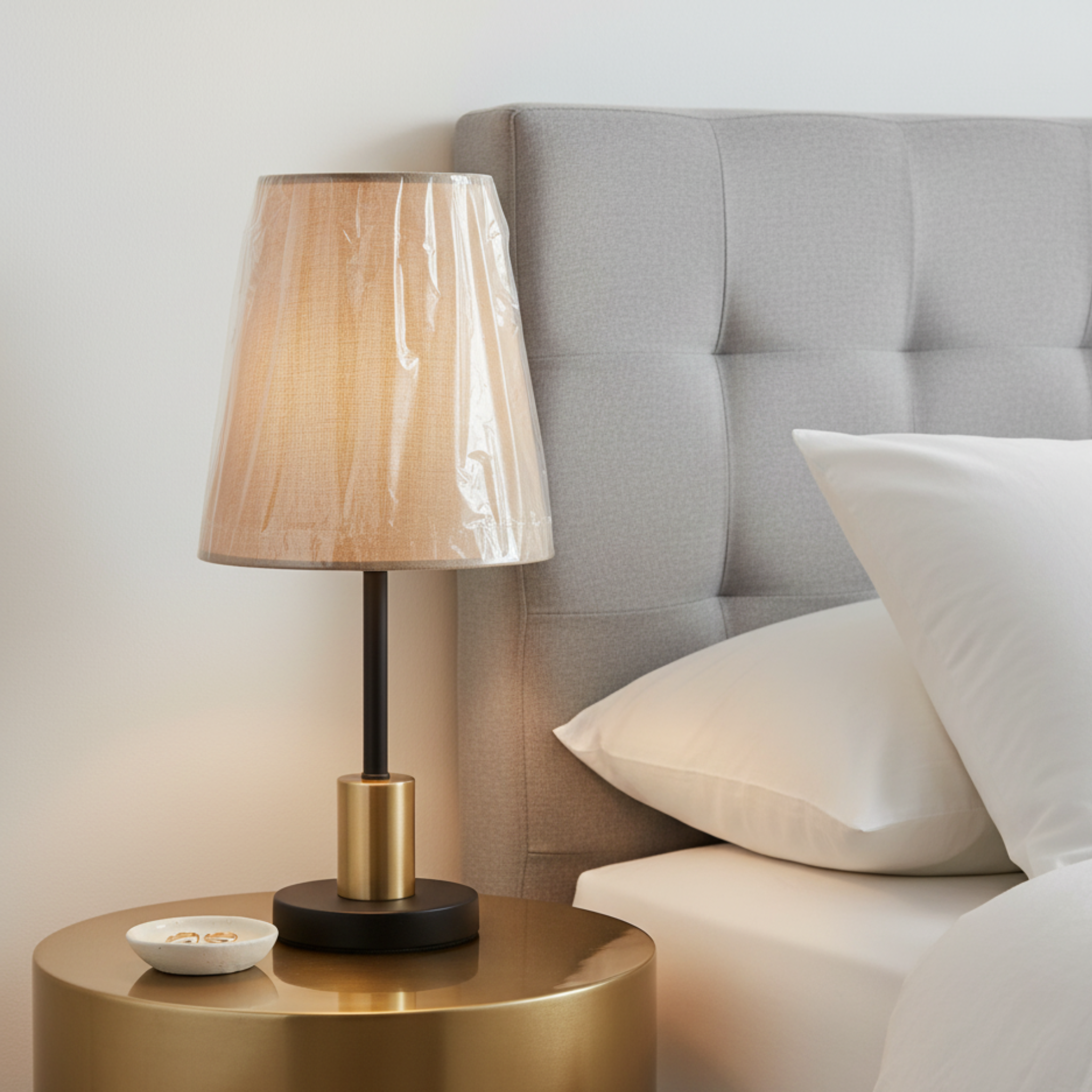 Lampe de Chevet Moderne Tunisie | Tissu Beige & Laiton | Fiolla Home