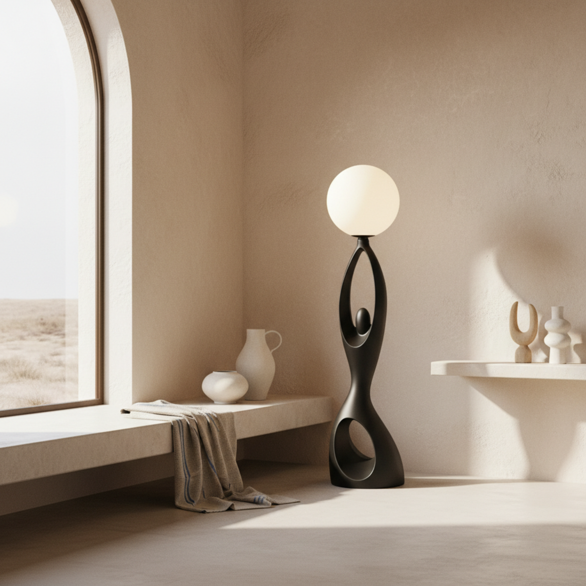 Lampadaire Sculptural "Silhouette" Noir – Design Artistique & Premium Tunisie