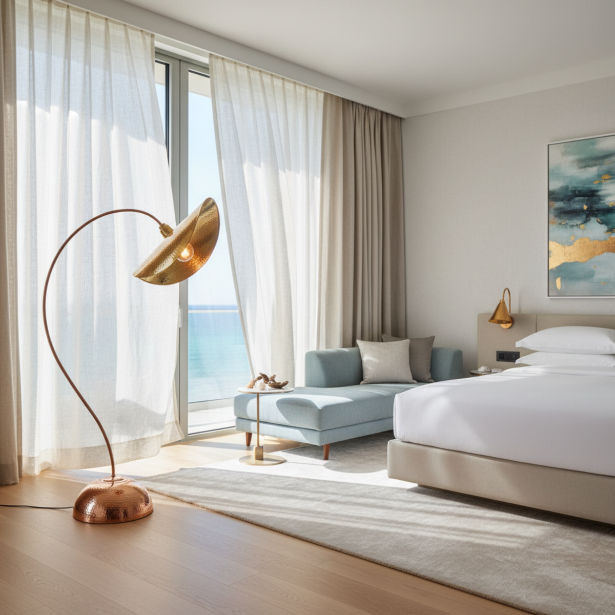Lampadaire Arc Cuivre Martelé Fait Main Artisanal | Fiolla Home