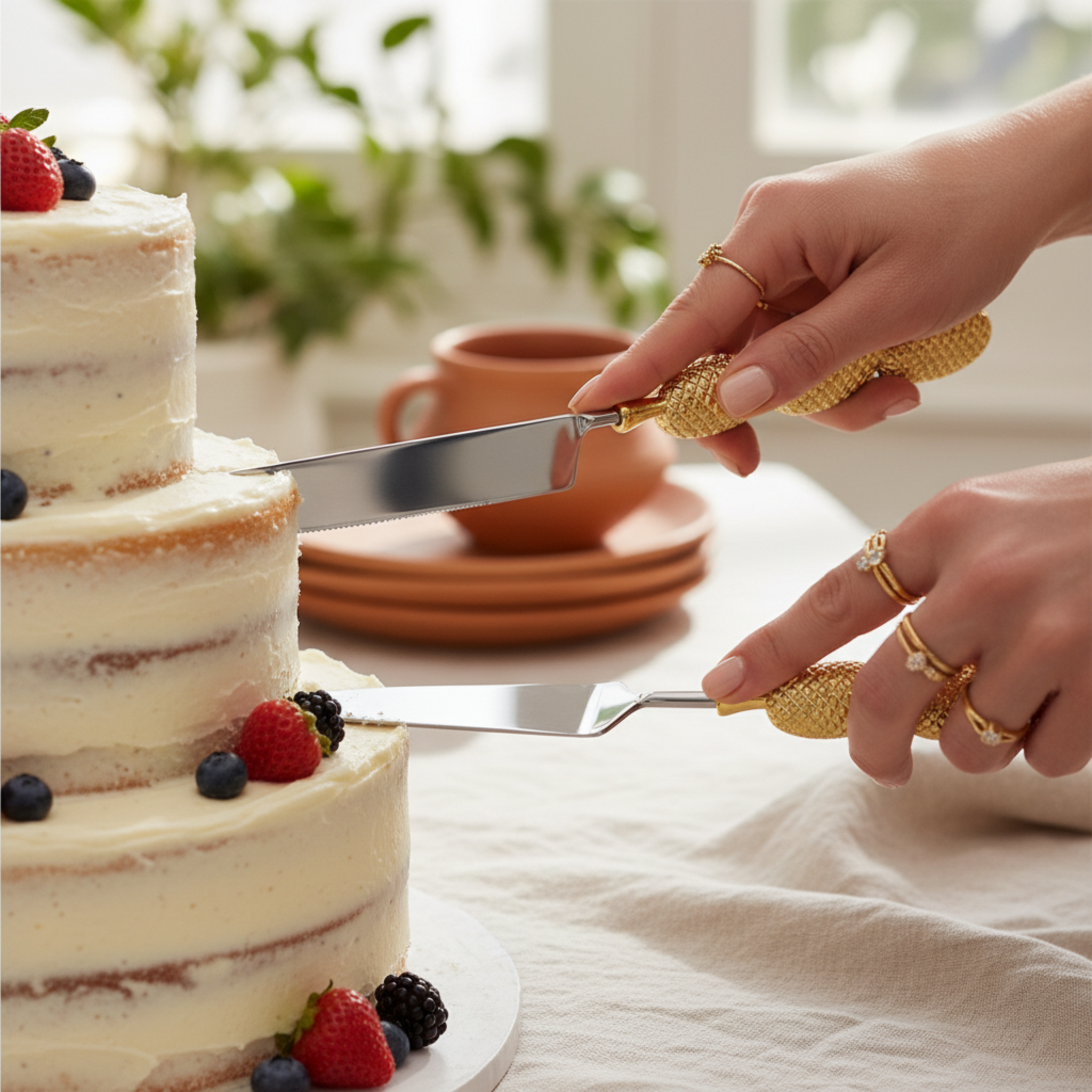 Set Service à Gâteau Luxe 2 Pièces – Cuivre Indien Premium & Inox