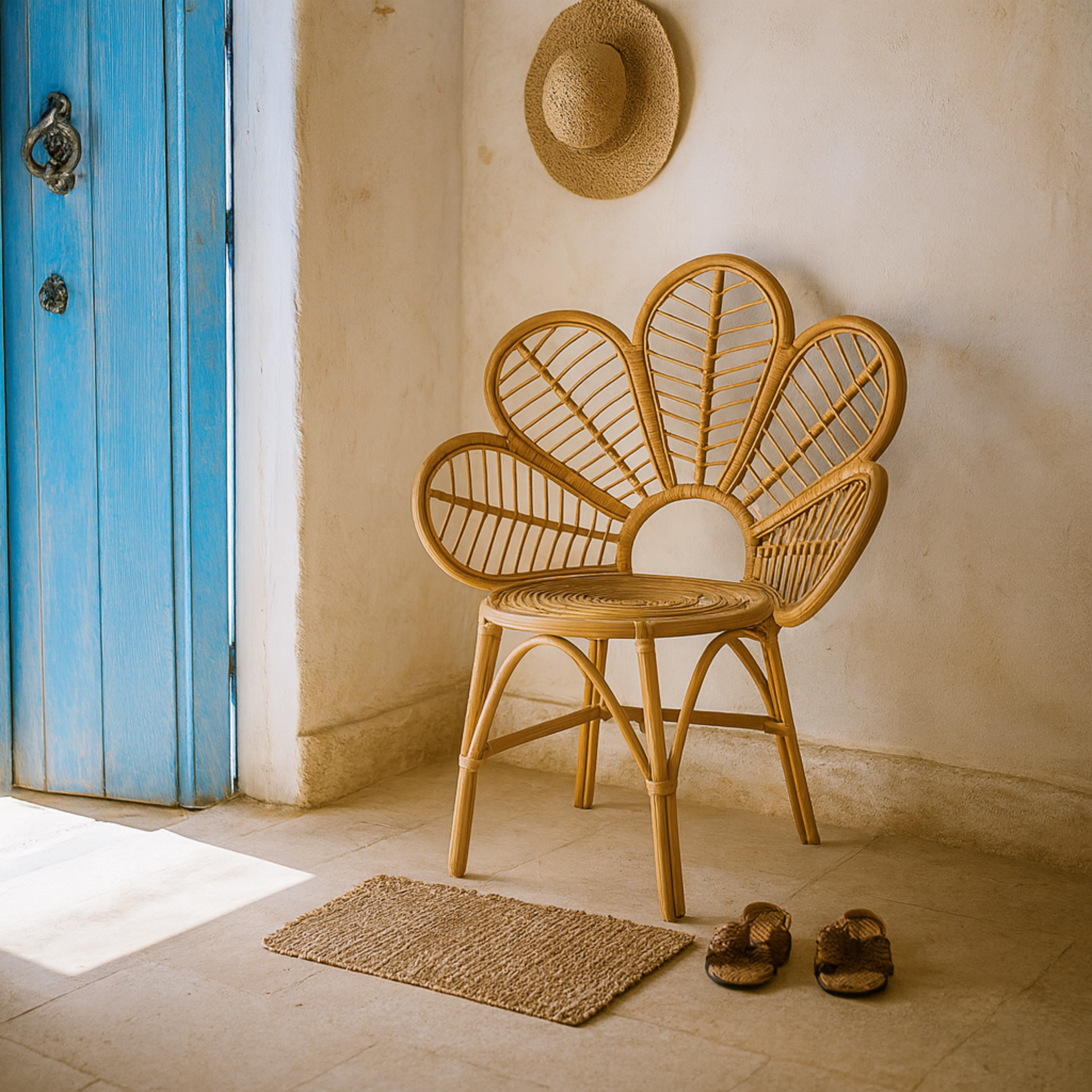 Chaise fleur rotin Tunisie | Design artisanal chic | Fiolla Home