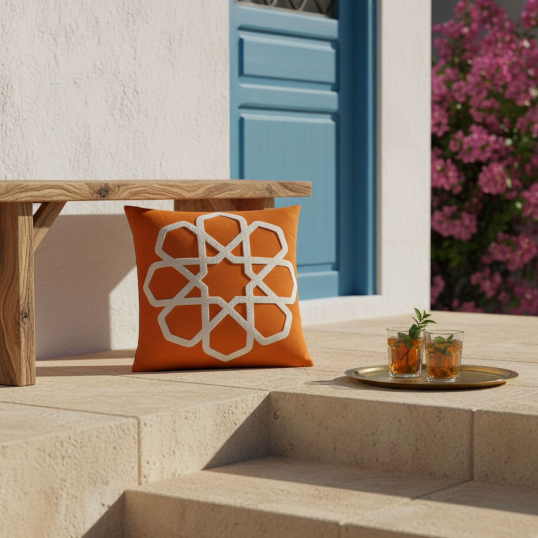 Coussin Orange Tunisie – Étoile Zellige Arabesque | Fiolla Home
