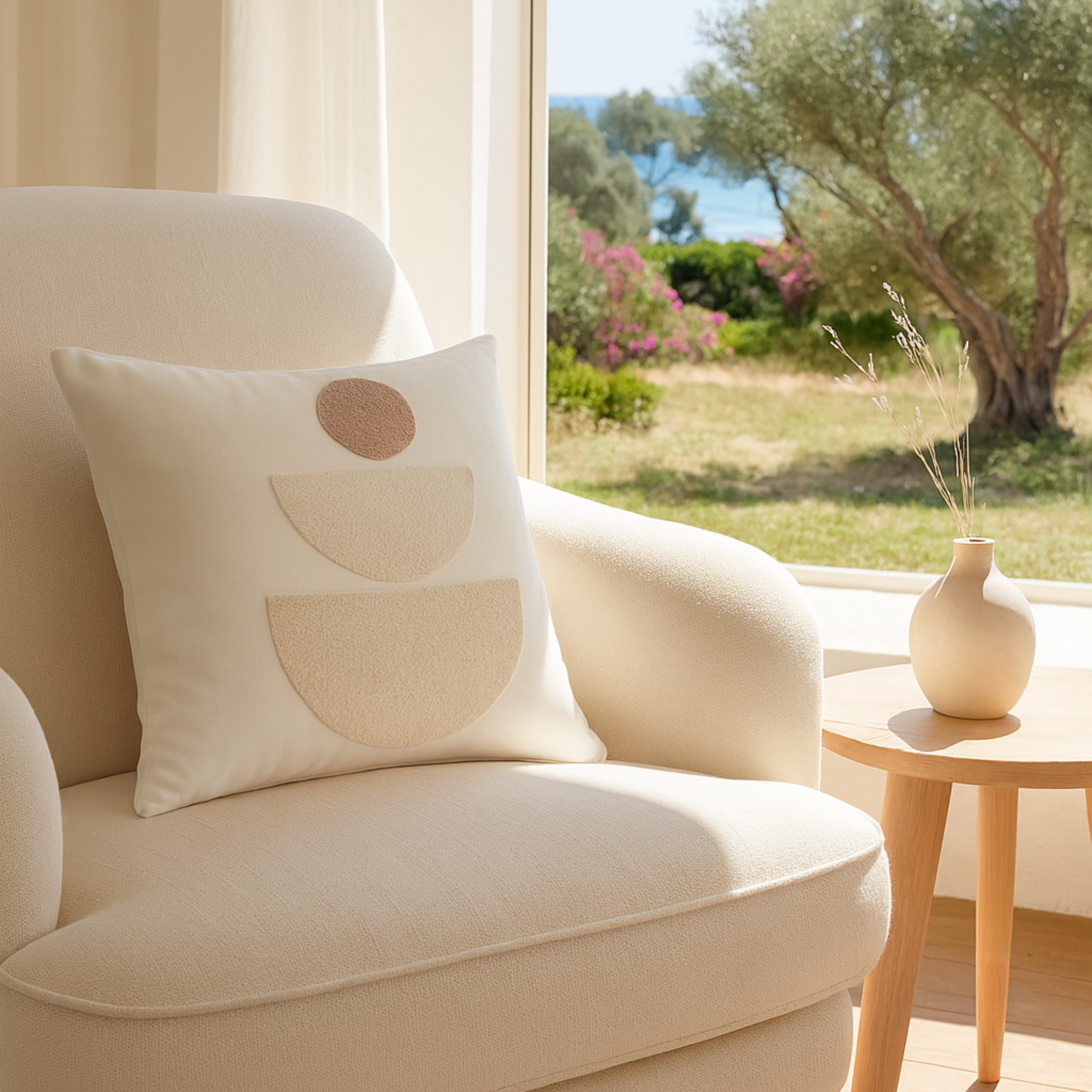 Coussin Géométrique Beige Tunisie – Totem Bouclette | Fiolla Home